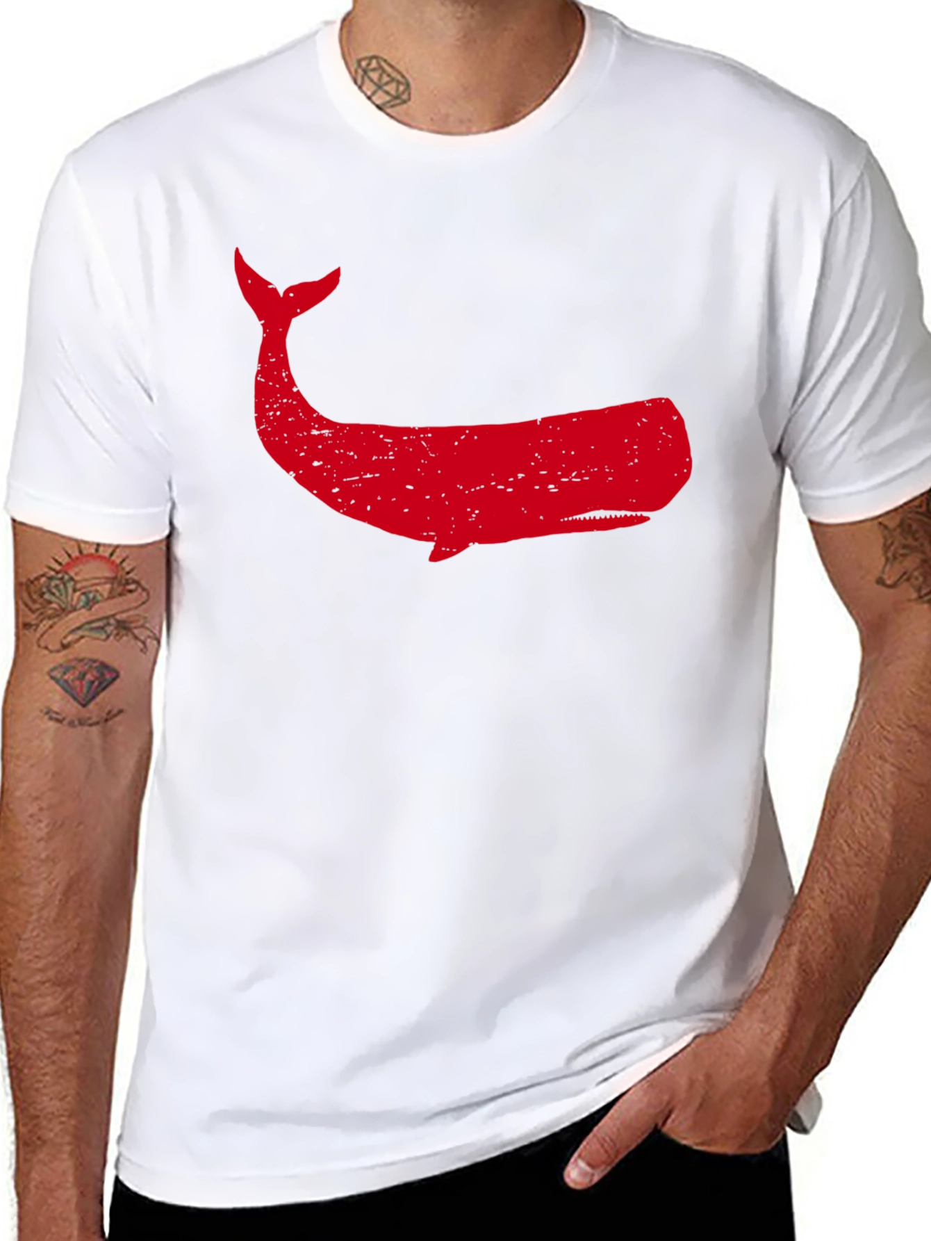 Black Red Whale Graphic Tee - Black Cotton T-Shirt view 8