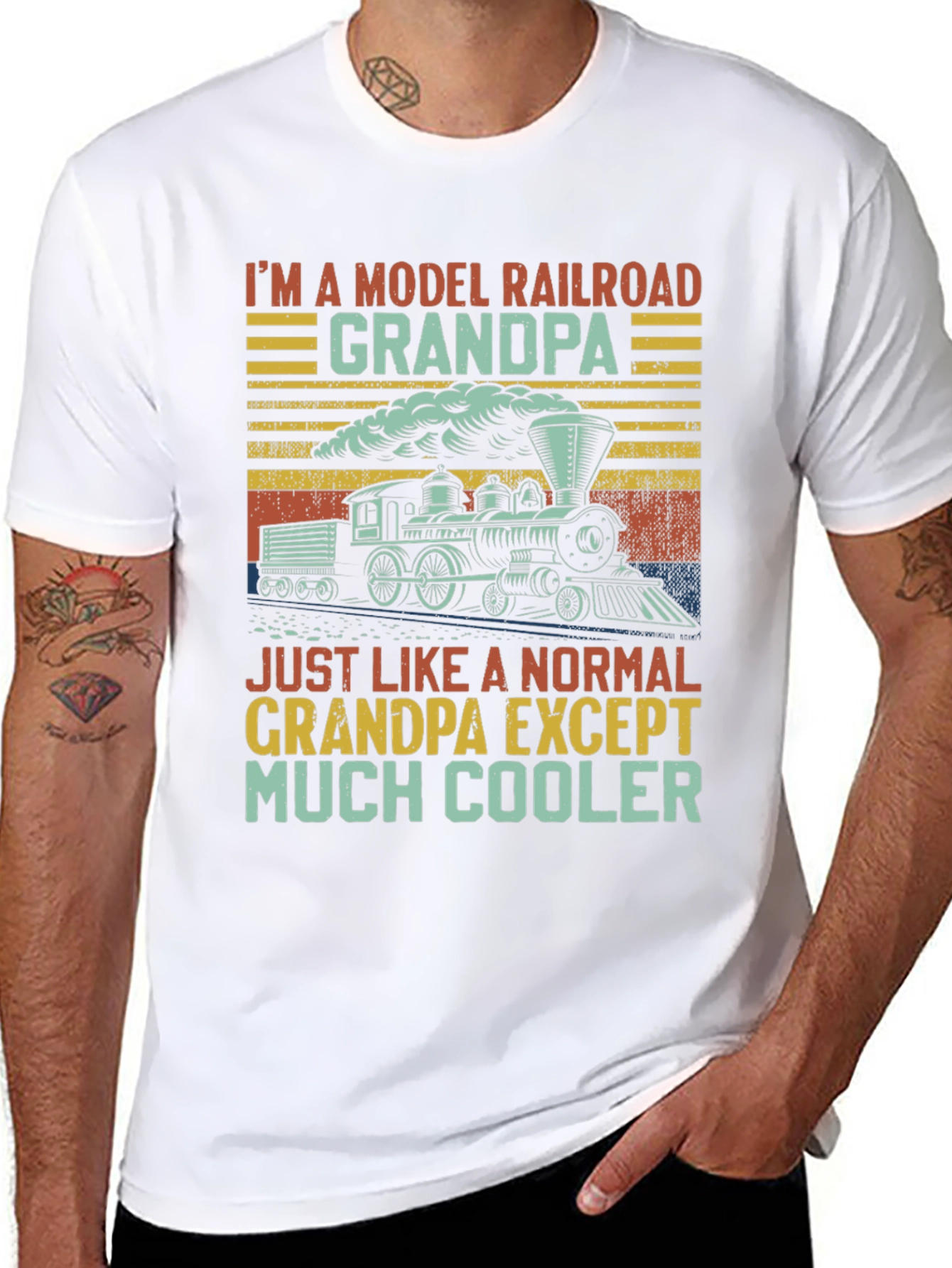 Black Model Railroad Grandpa T-Shirt - Much Cooler view 8