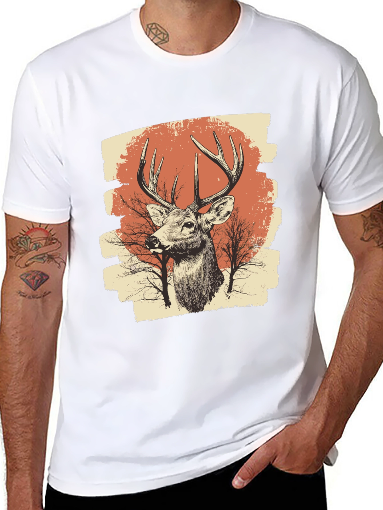 Black Deer Graphic Print Black T-Shirt view 8
