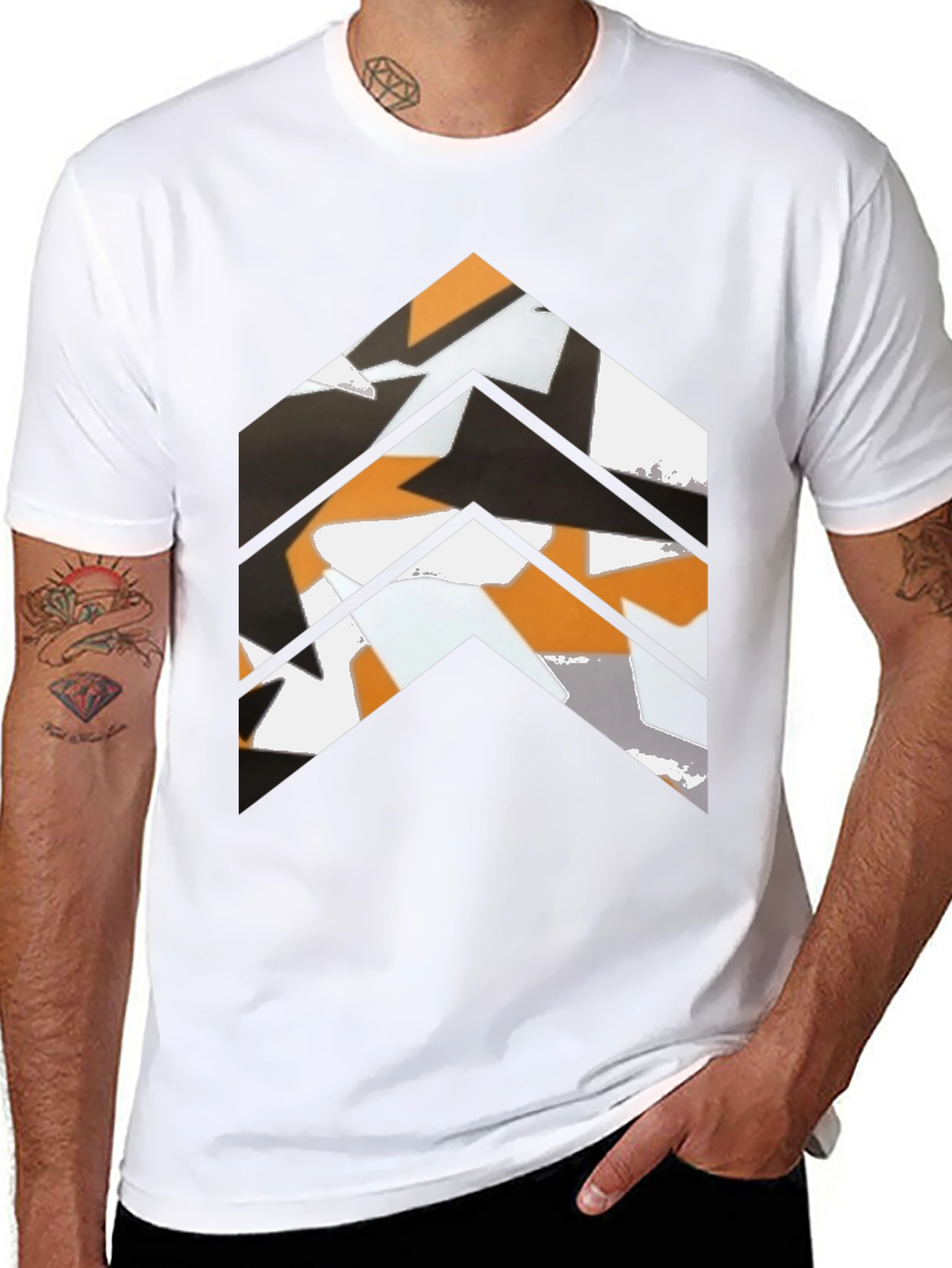 Black Abstract Chevron Graphic Tee - Black Casual Shirt view 8