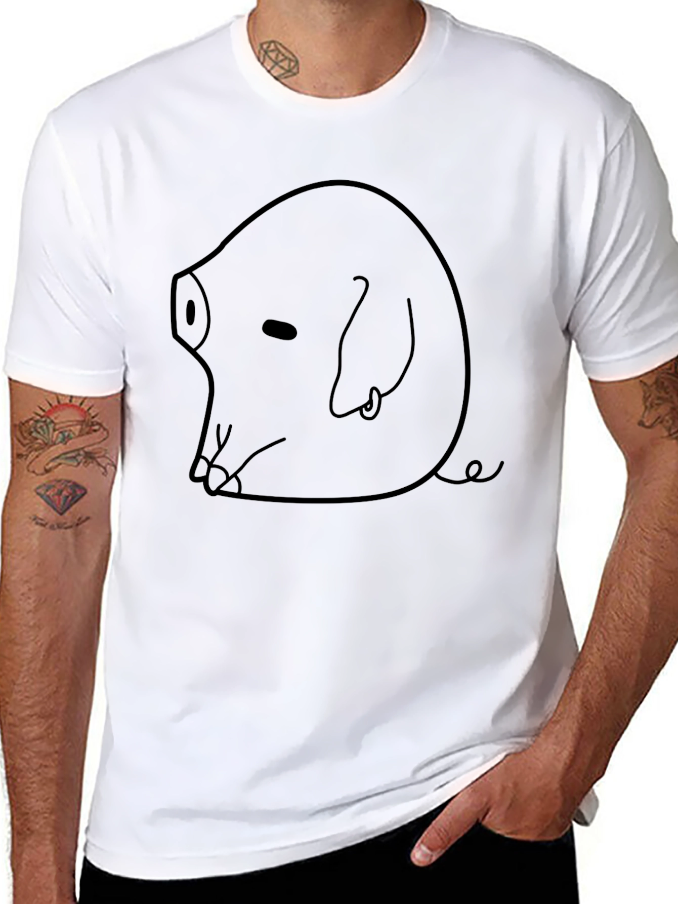 Black Men's Black T-Shirt with Pig Graphic view 8
