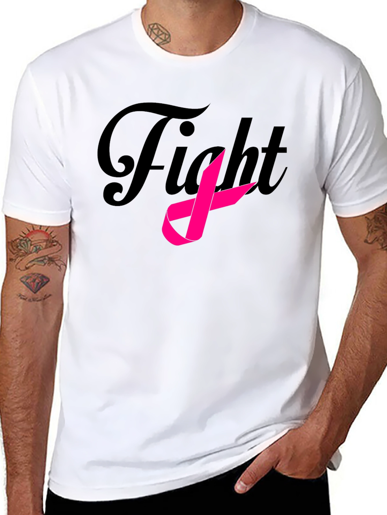 Black Fight Breast Cancer Ribbon Black T-Shirt view 8