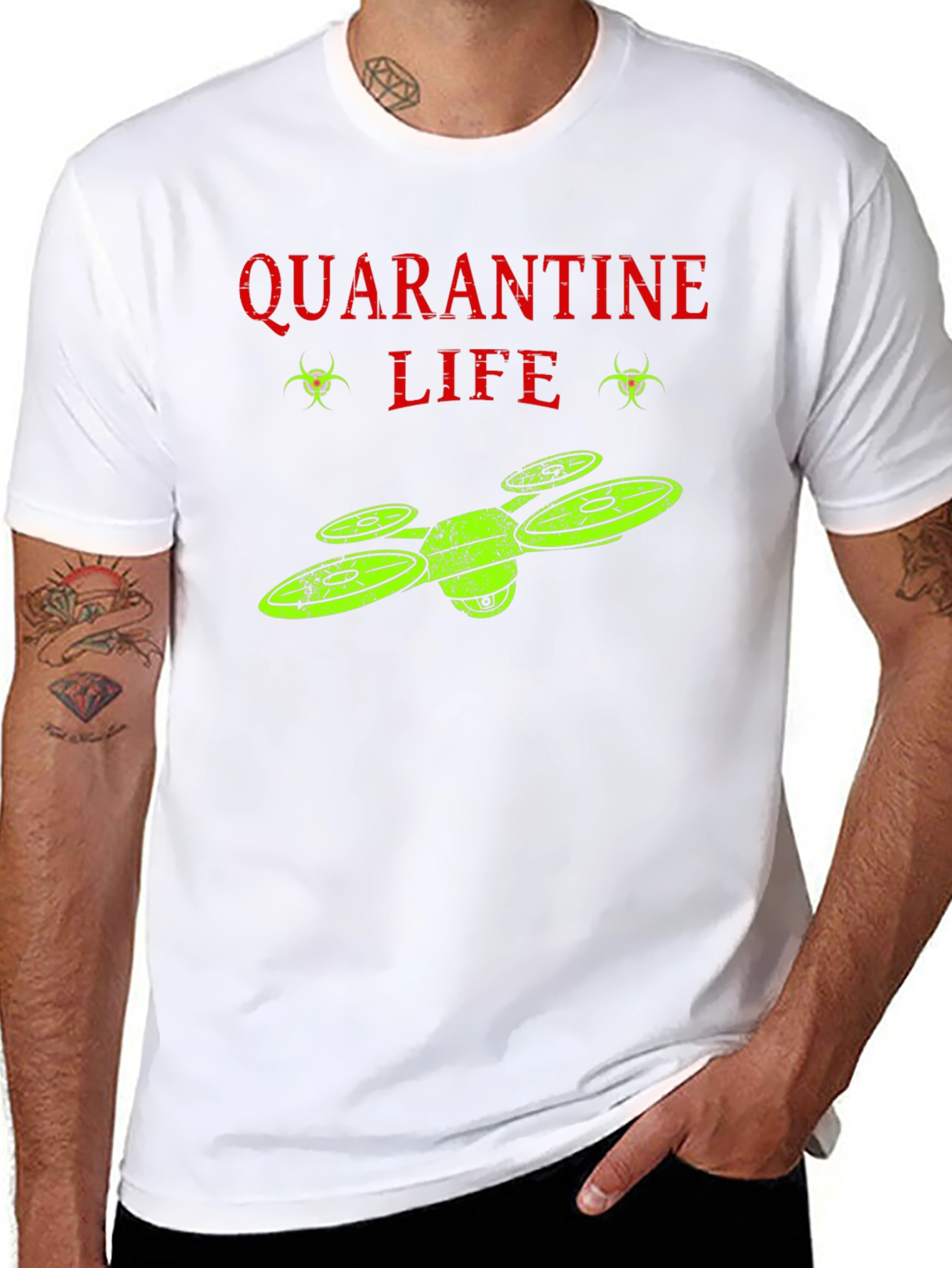 Black Quarantine Life Drone T-Shirt - Funny Novelty Tee view 8