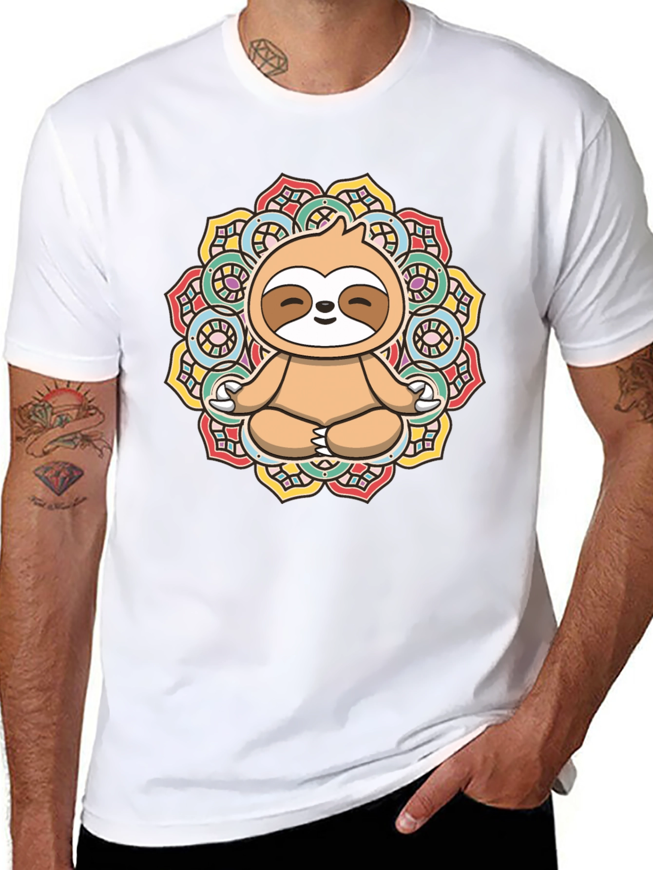 Black Meditating Sloth Mandala Graphic Tee view 8