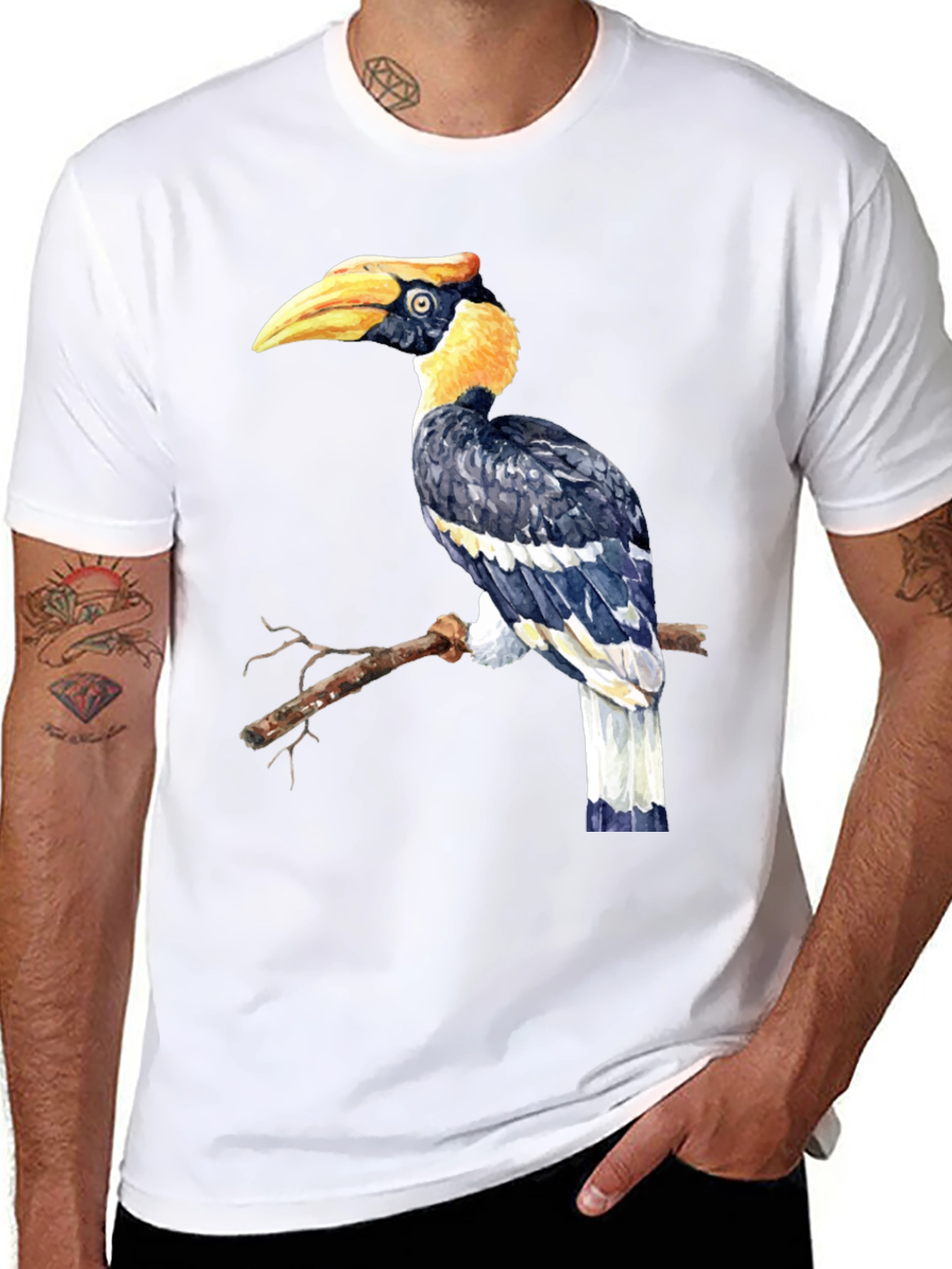 Black Hornbill Bird Graphic Tee - Unique Animal Design T-Shirt view 8