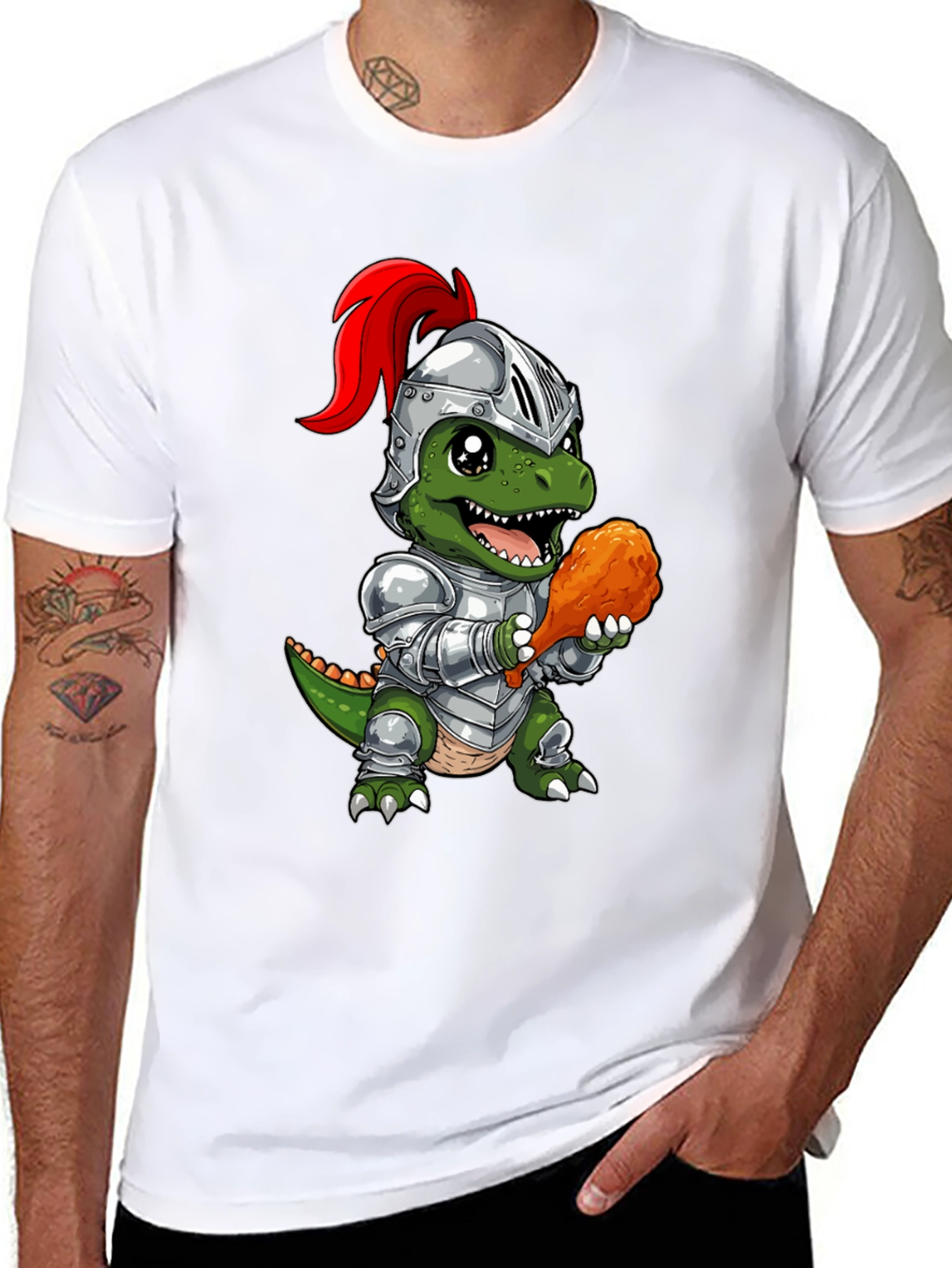 Black Dino Knight T-Shirt - Chicken Leg Champion view 8