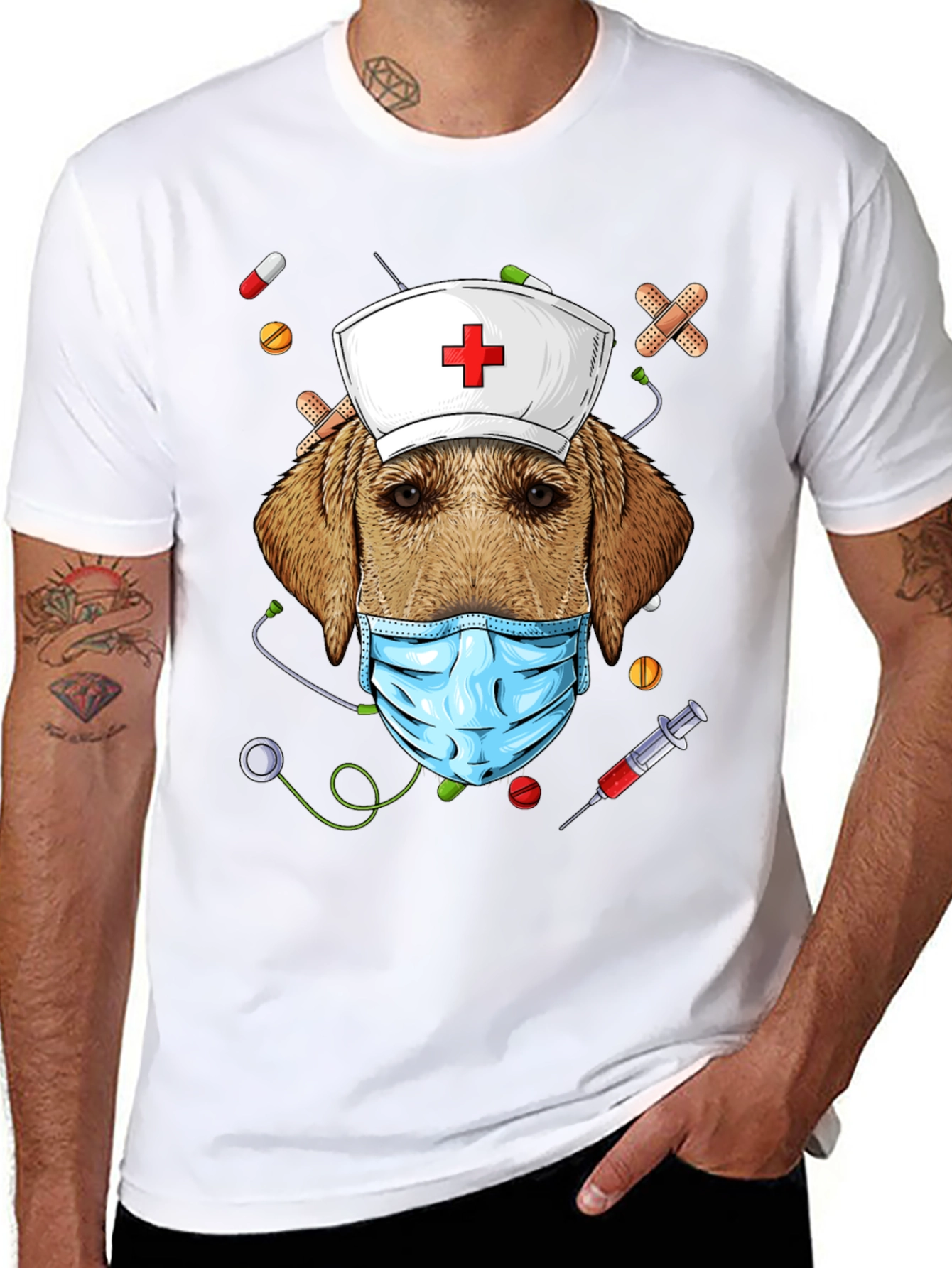 Black Dog Nurse Novelty Graphic T-Shirt view 8