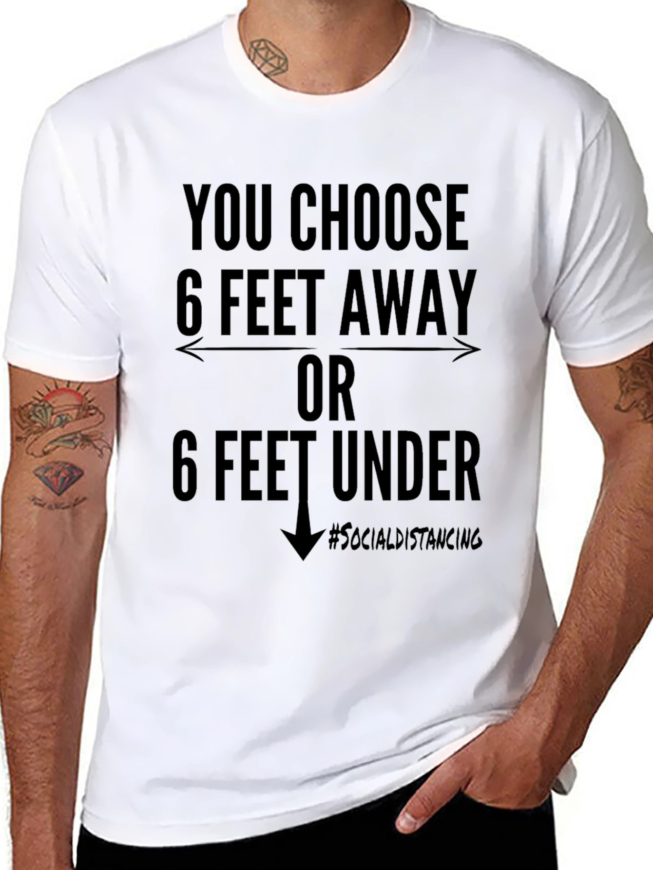 Black Social Distancing T-Shirt: 6 Feet Away or Under Funny Novelty Tee view 8