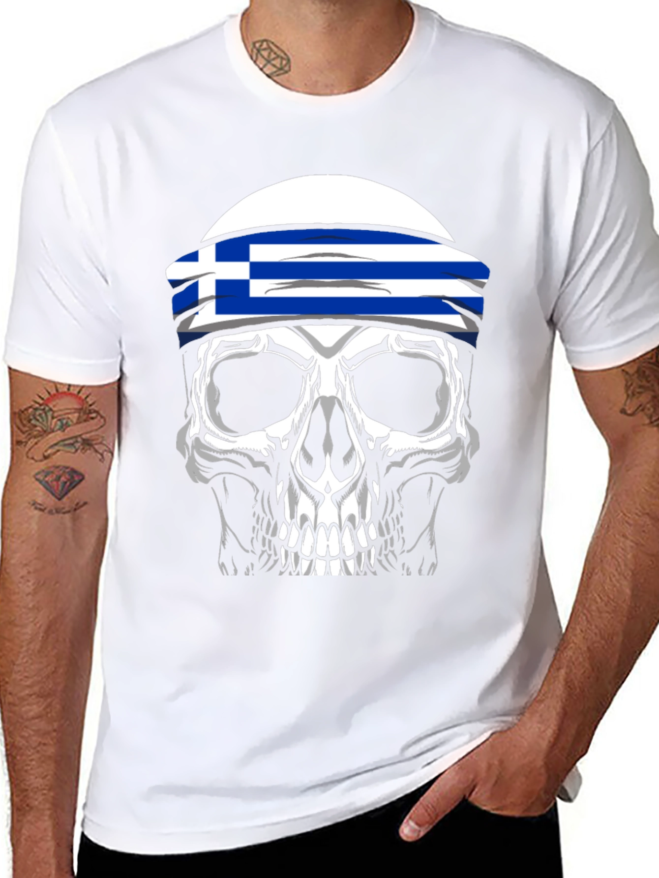 Greek Flag Skull T-Shirt - 8