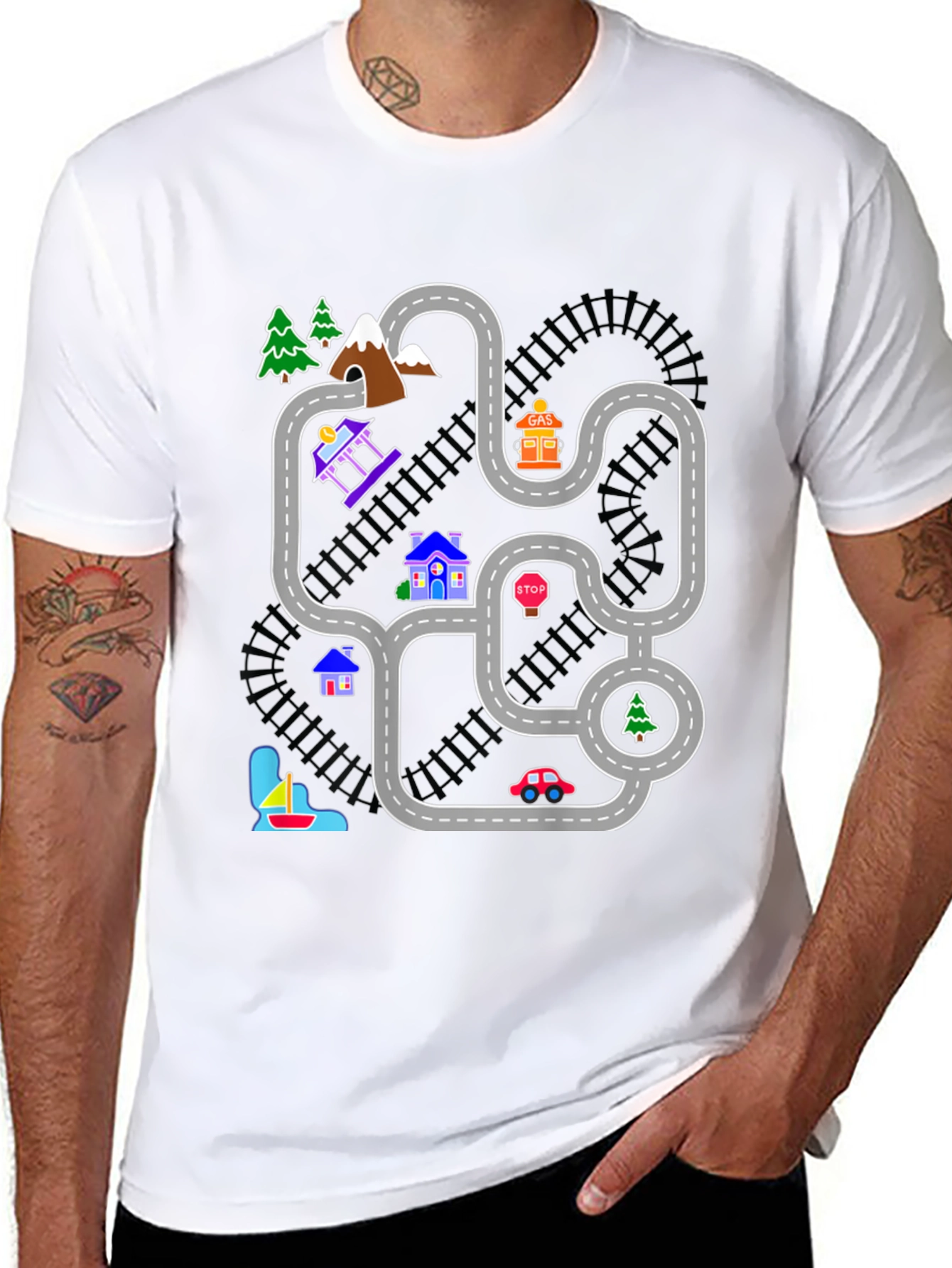 Black Playful Road Map Graphic Tee view 8