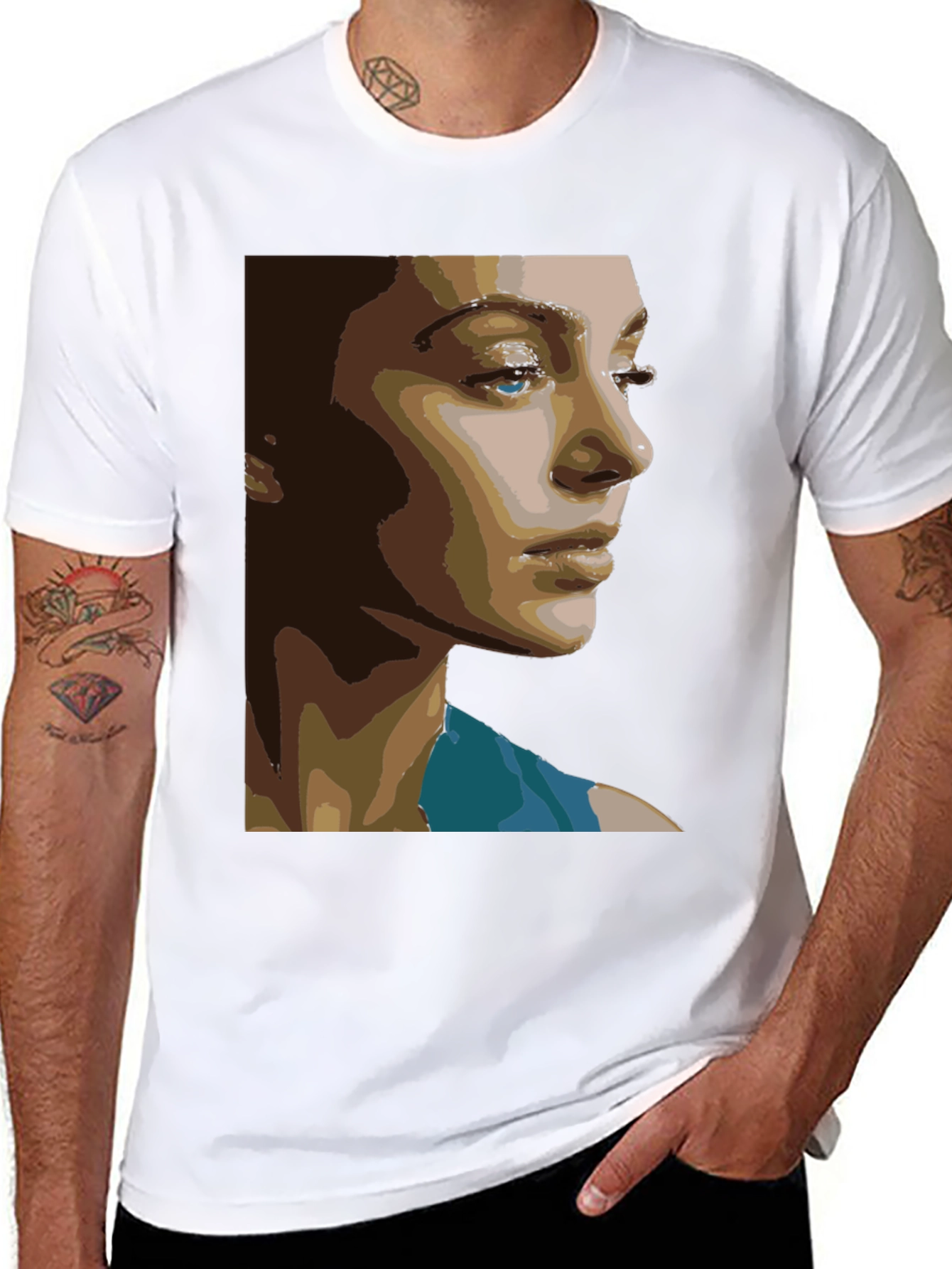 Black Abstract Portrait Graphic Tee - Unisex Black T-Shirt view 8