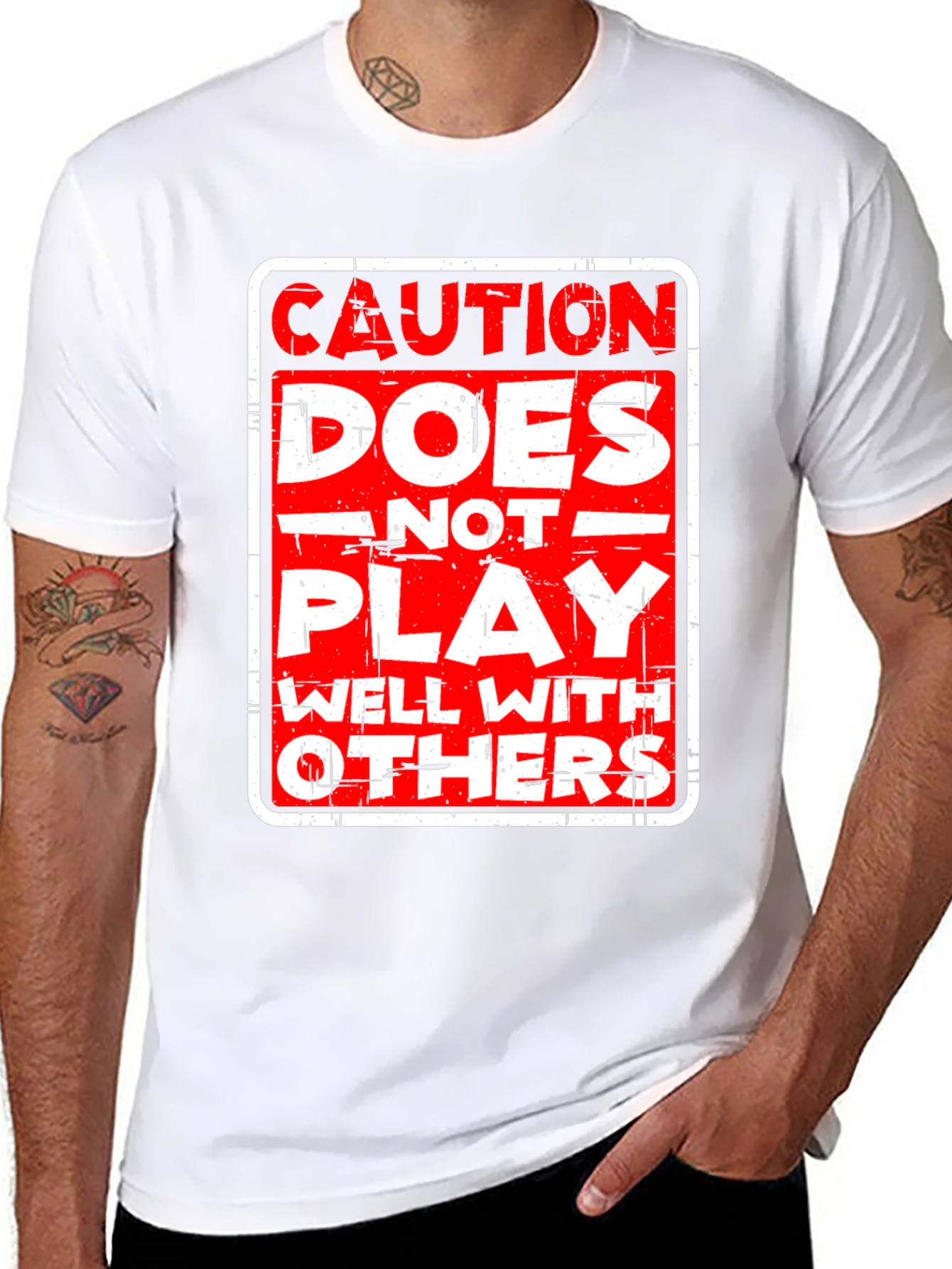 Black Caution: Does Not Play Well With Others T-Shirt view 8