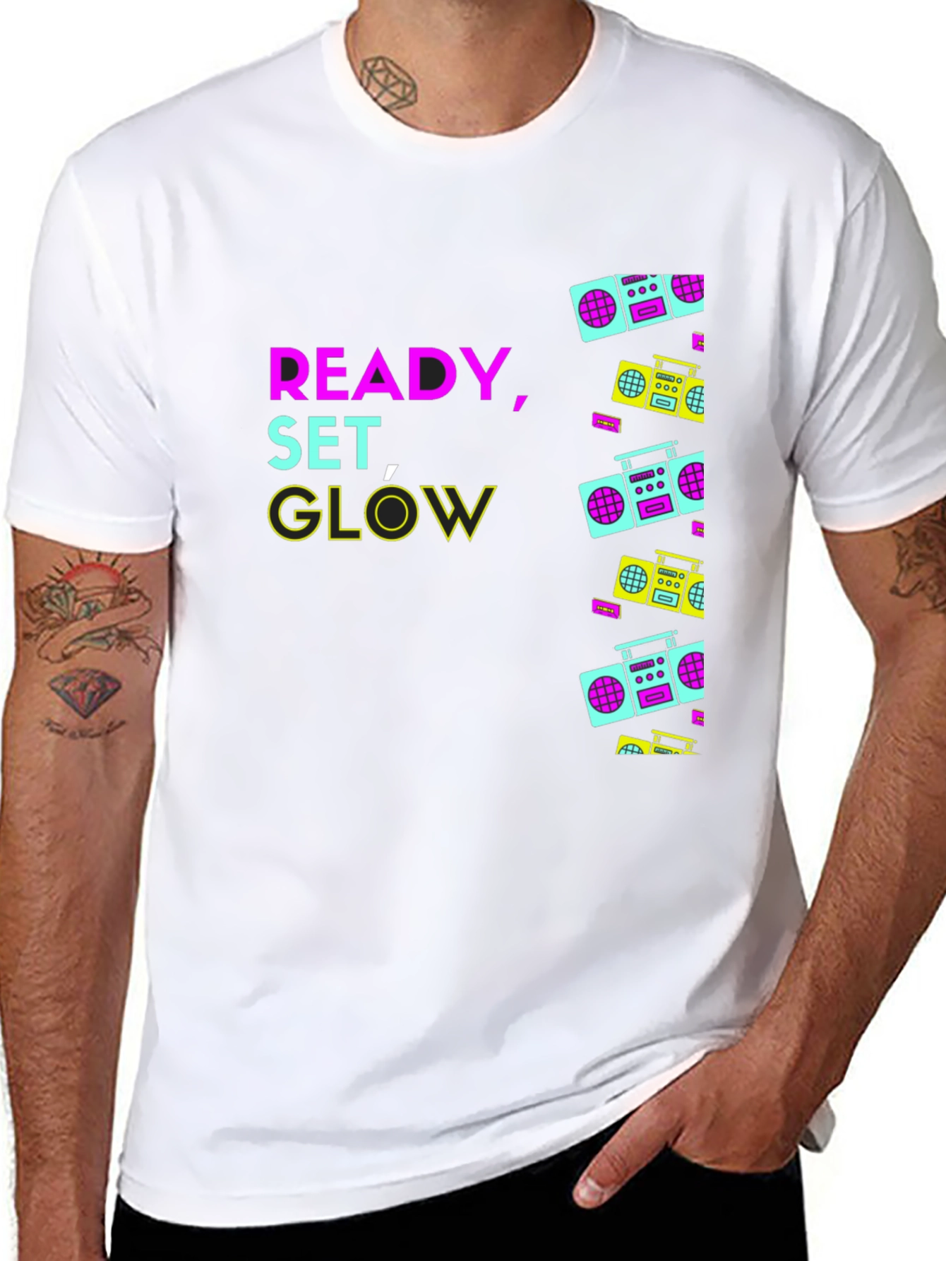 Black Retro Boombox Graphic T-Shirt - Ready, Set, Glow view 8
