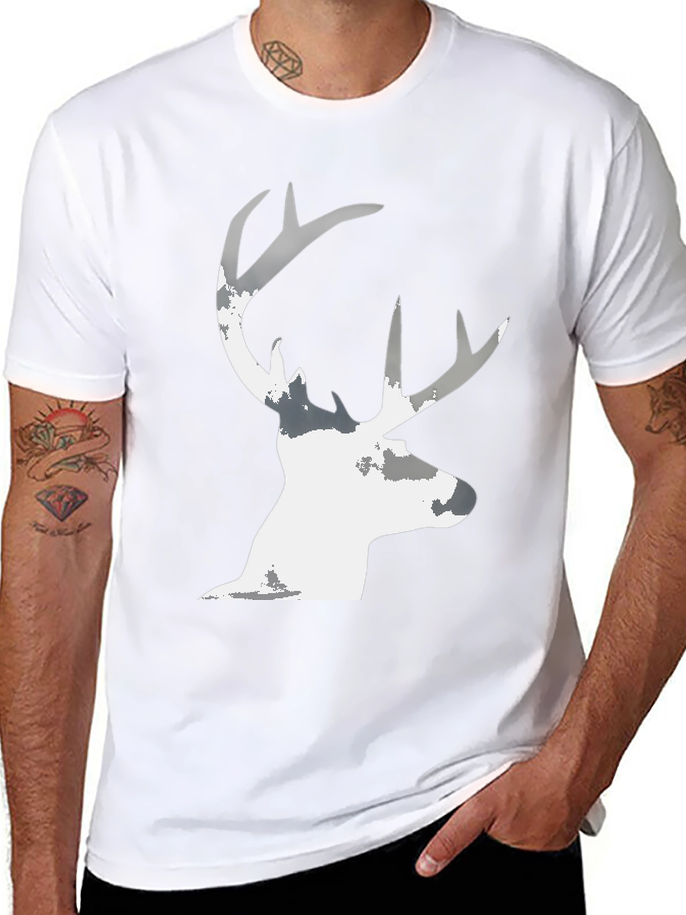 Black Men's Black T-Shirt with Deer Silhouette Graphic view 8