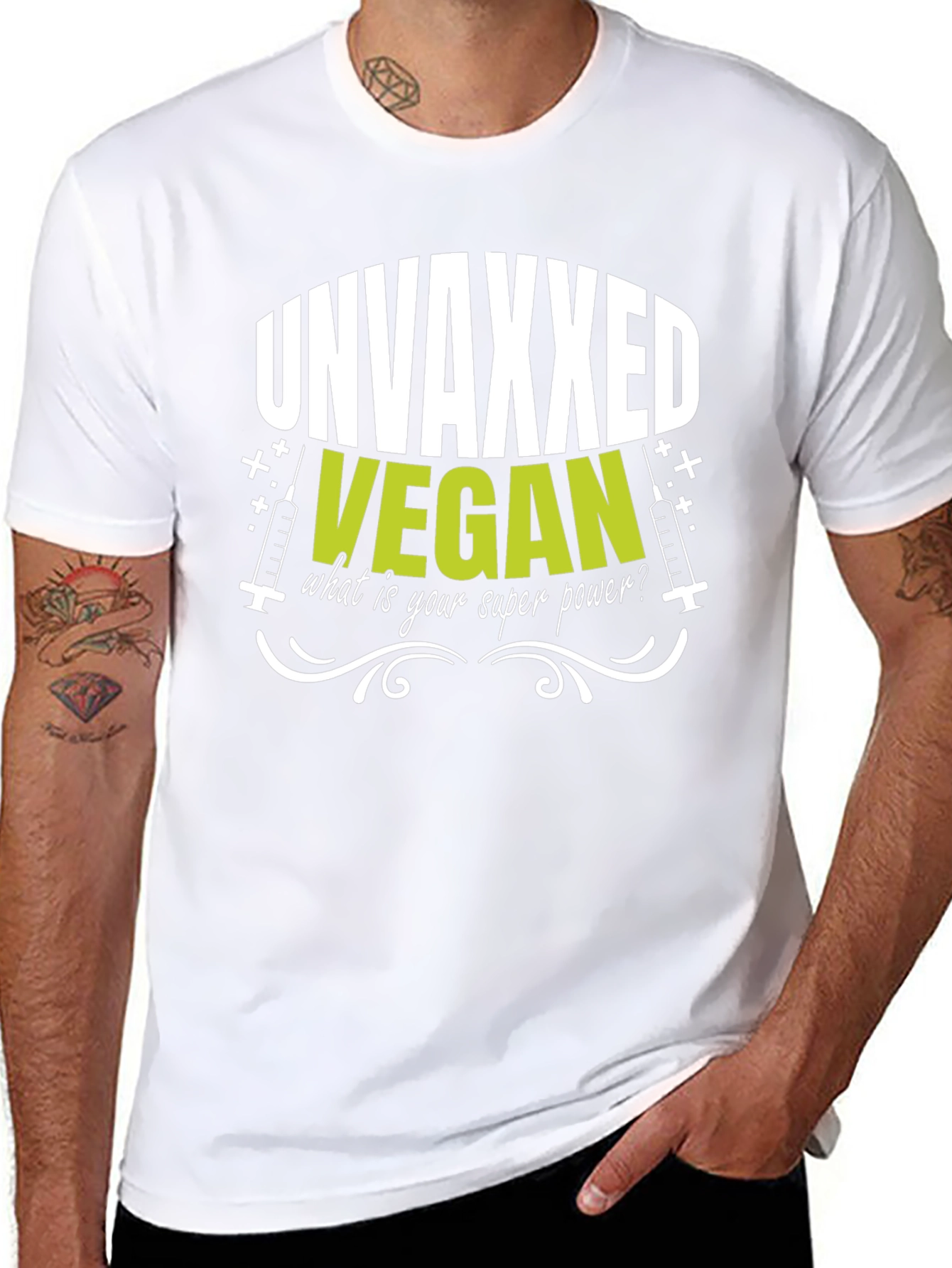 Black Unvaxxed Vegan Superpower T-Shirt view 8