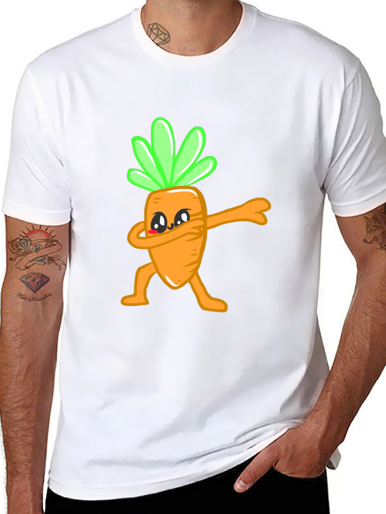 Black Funny Dabbing Carrot Graphic Tee - Black Cotton T-Shirt view 8