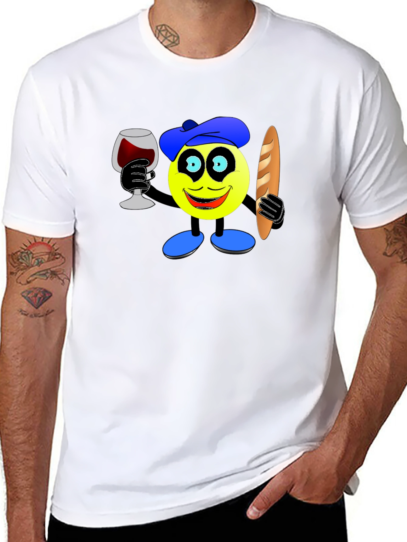 Black French Emoji T-Shirt - Wine & Baguette view 8