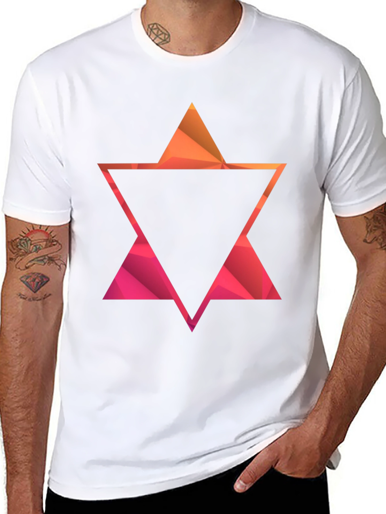 Black Geometric Star Graphic Tee - Modern Casual Style view 8