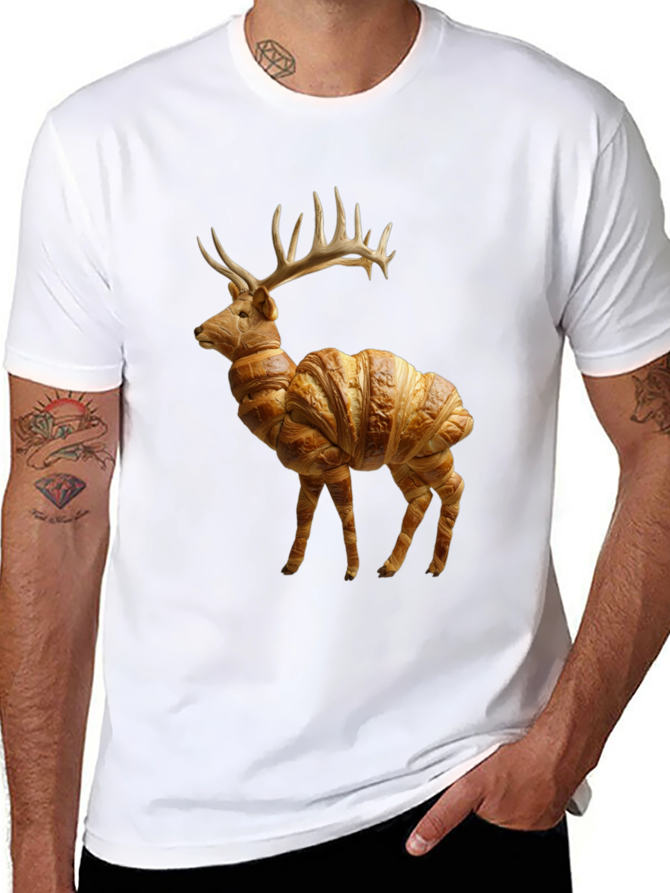 Croissant Deer T-Shirt - Unique Food Animal Tee - 8