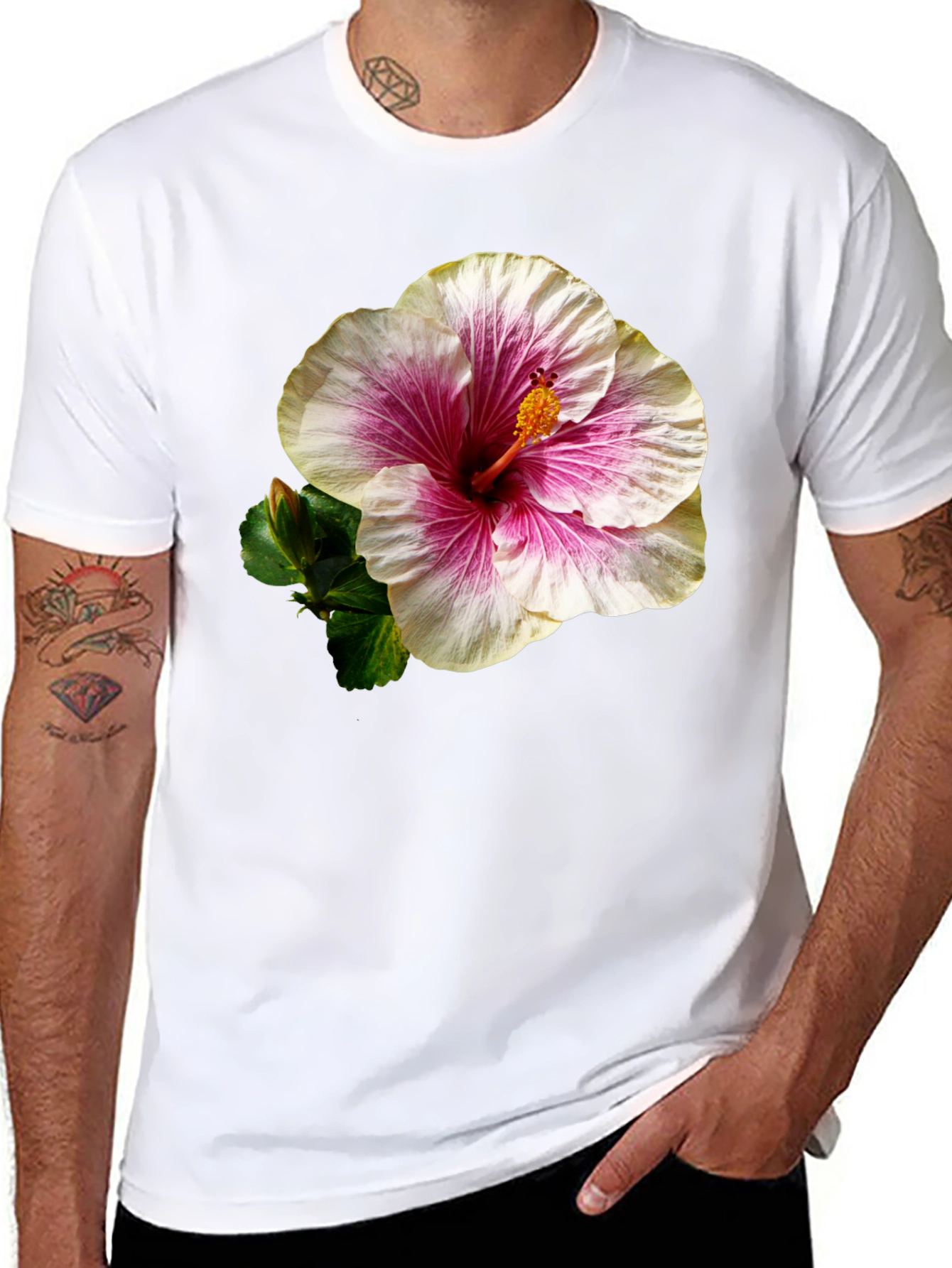 Black Hibiscus Flower Black T-Shirt view 8