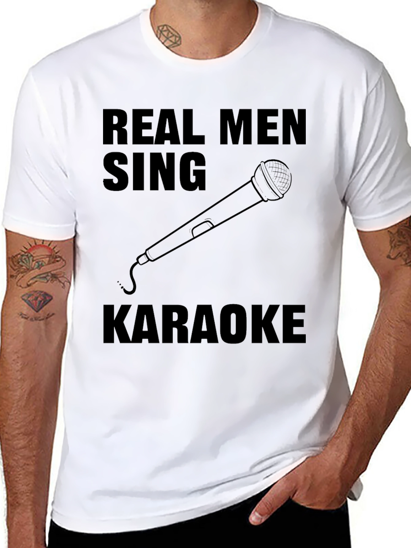 Black Real Men Sing Karaoke Graphic Tee - Black view 8