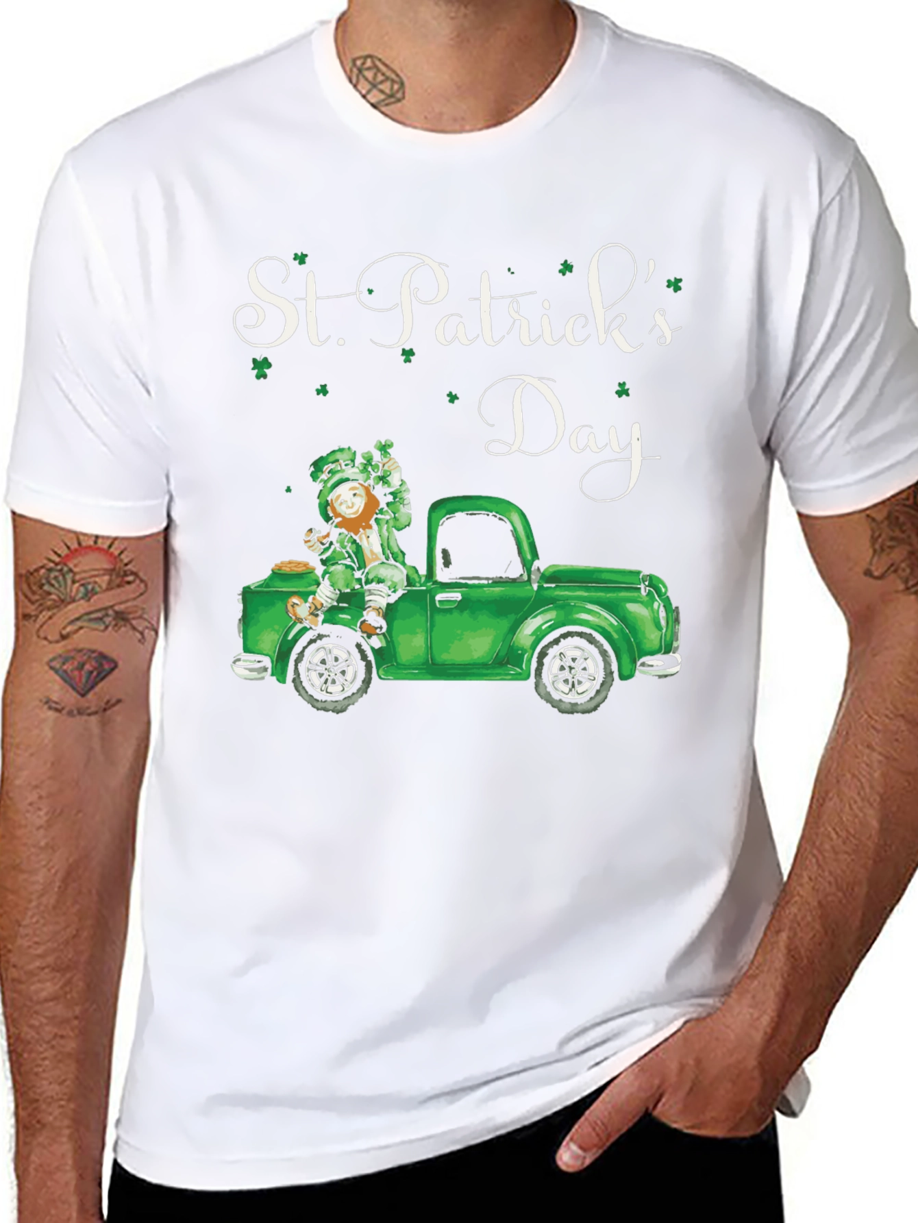 Black St. Patrick's Day Leprechaun Truck T-Shirt view 8