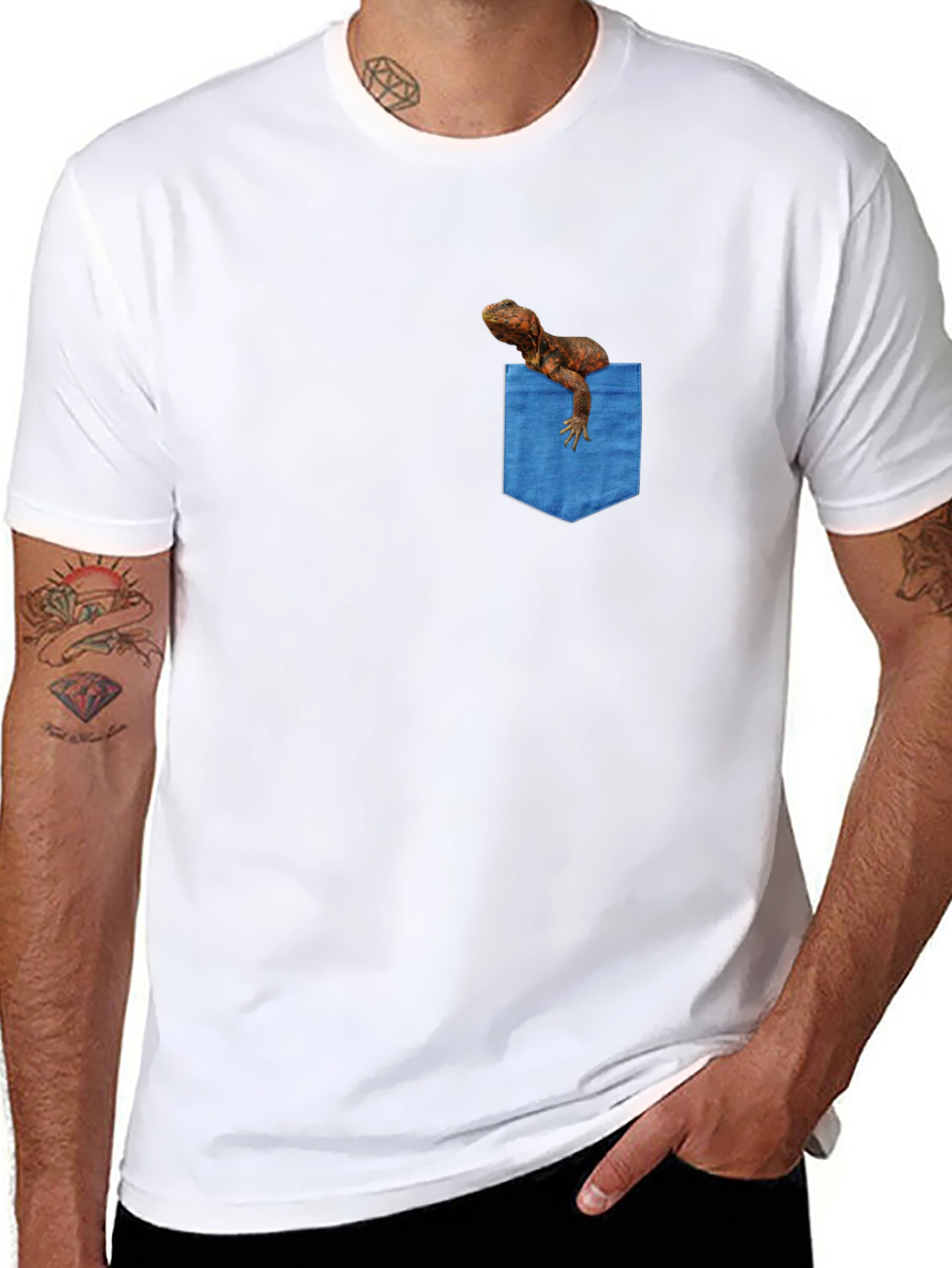 Black Bearded Dragon Pocket Tee - Novelty Graphic T-Shirt view 8