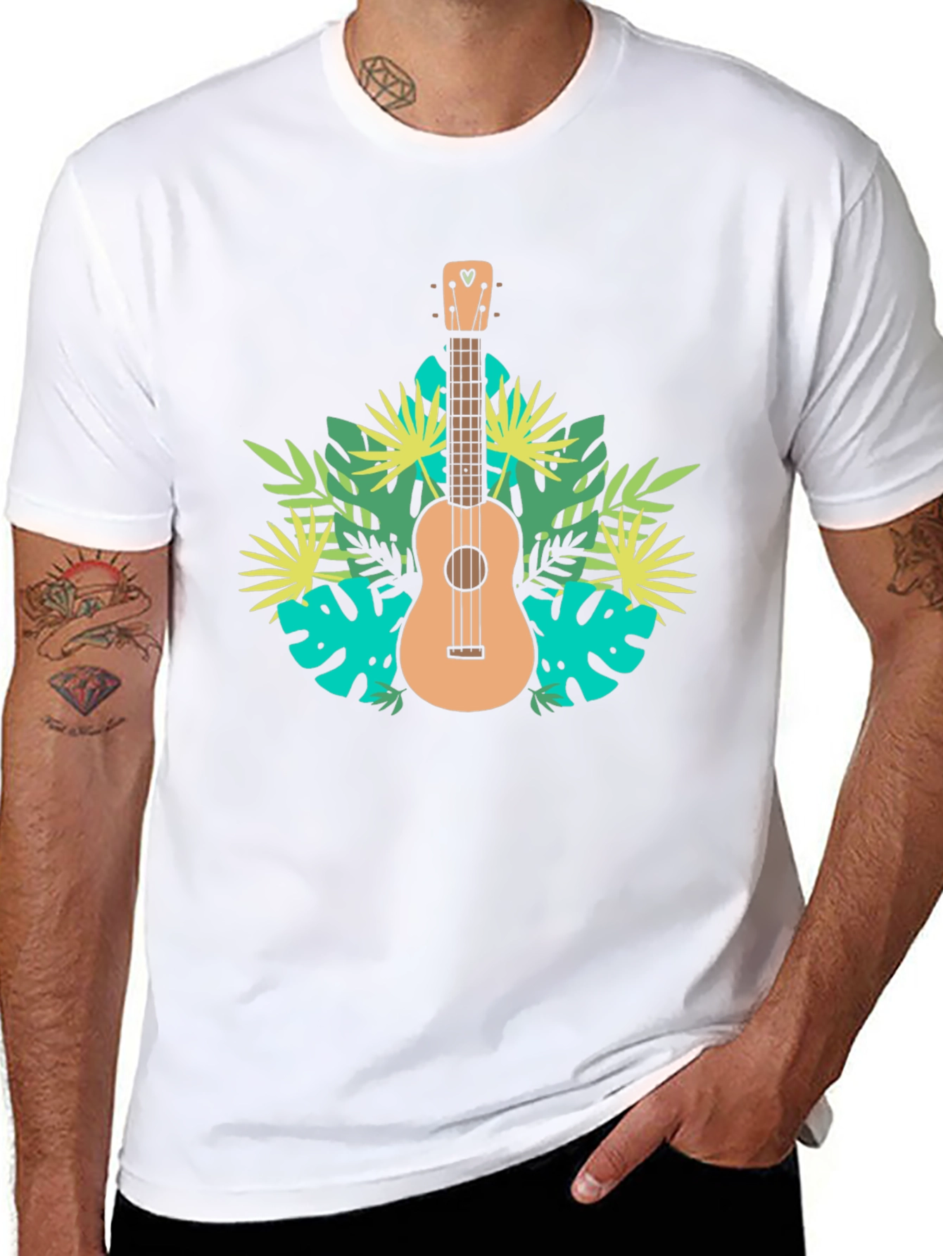Black Tropical Ukulele Black T-Shirt view 8