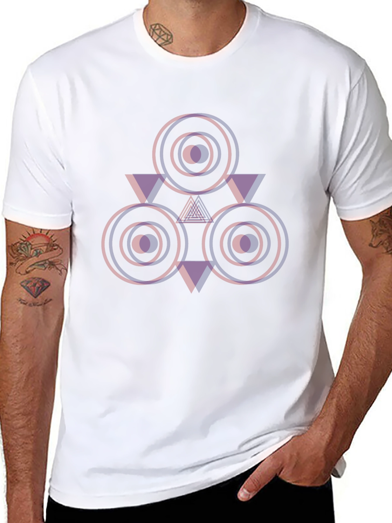 Black Geometric Circle Triangle Graphic T-Shirt view 8