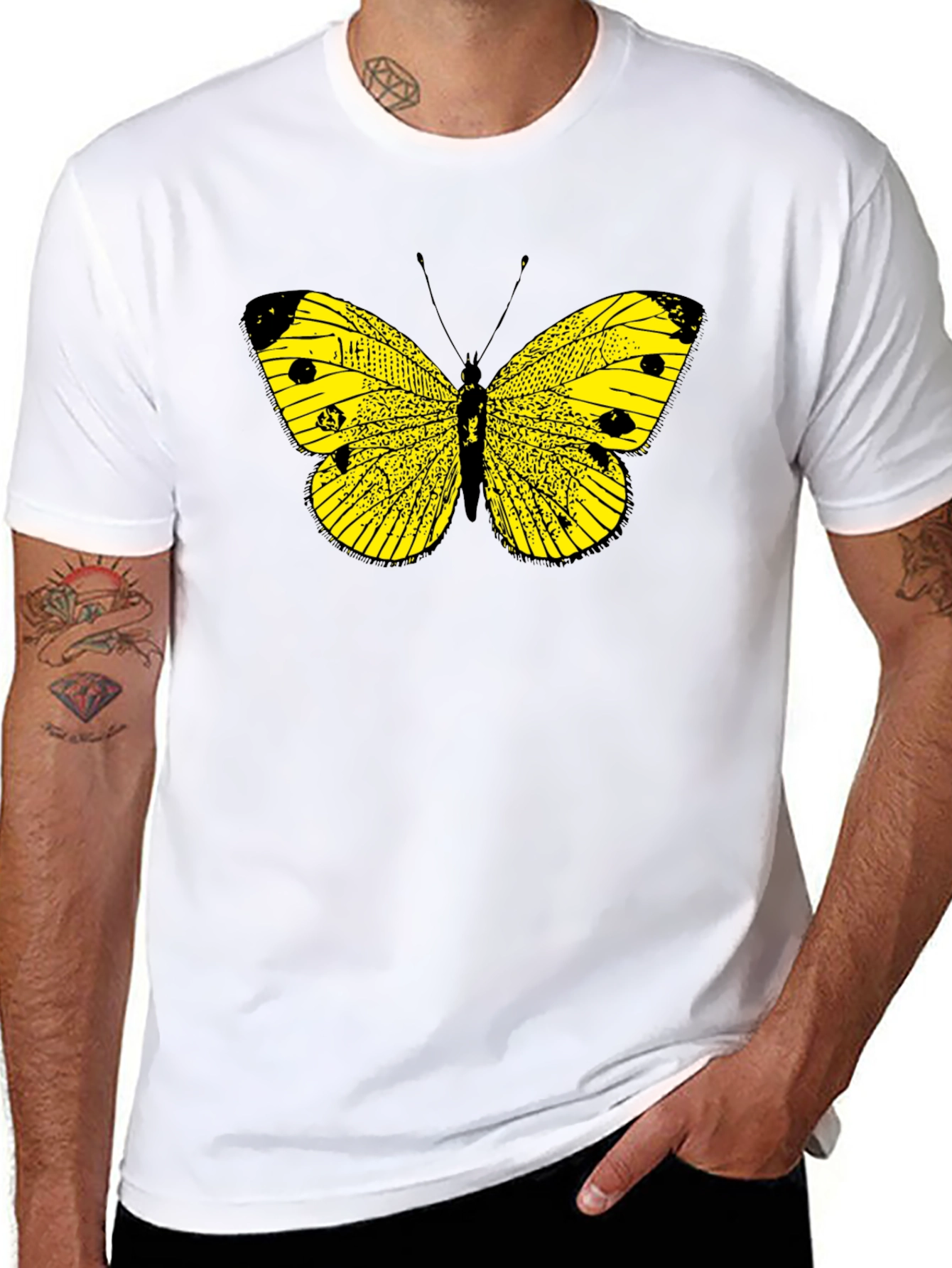 Black Butterfly Graphic Tee - Bold Yellow Insect Print view 8