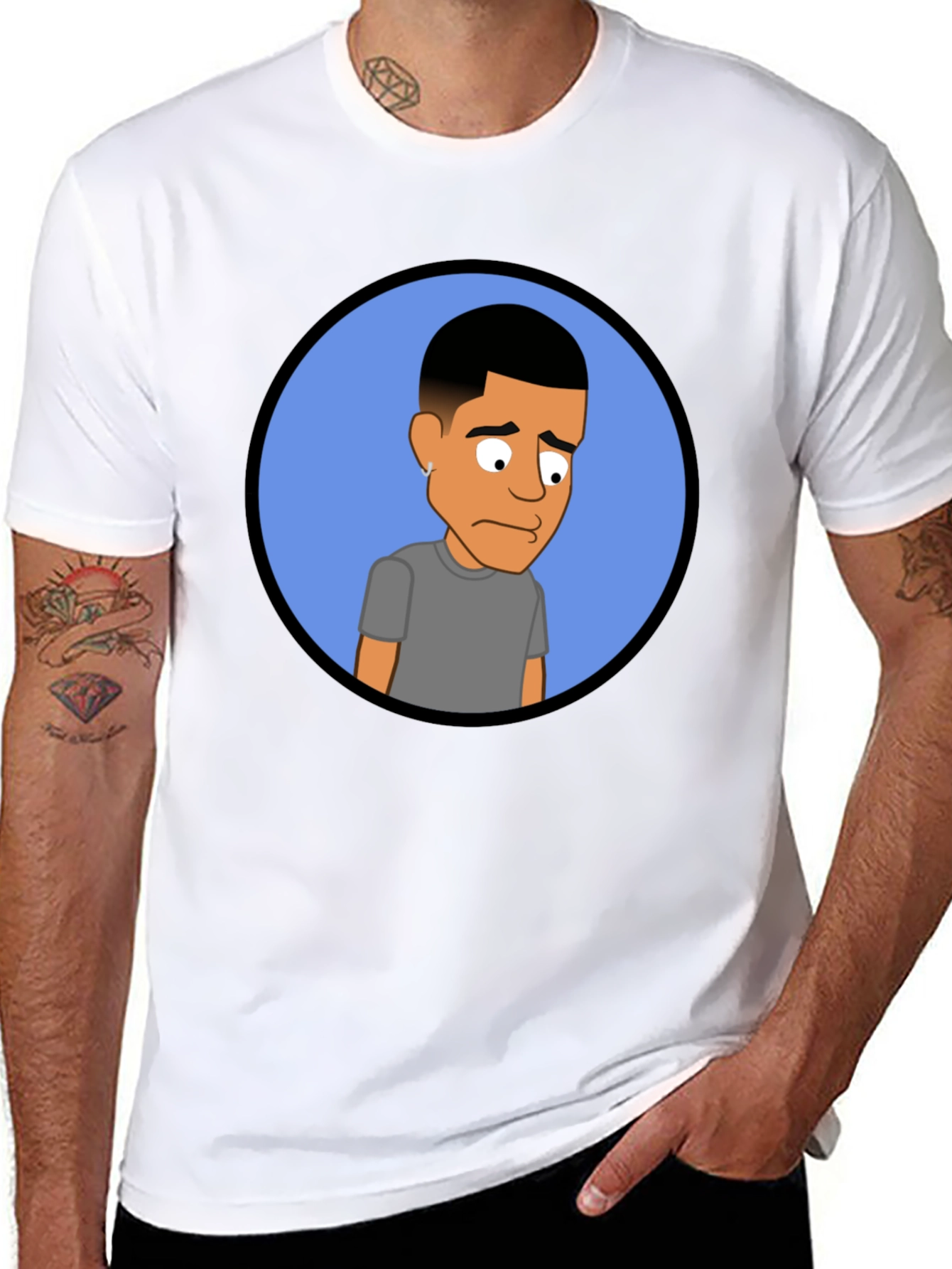 Black Cartoon Portrait Black Tee view 8
