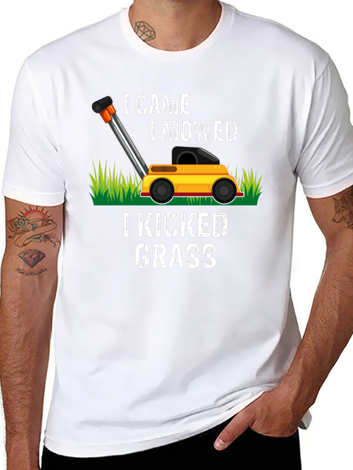Black I Came I Mowed Lawn Mower Graphic Tee view 8
