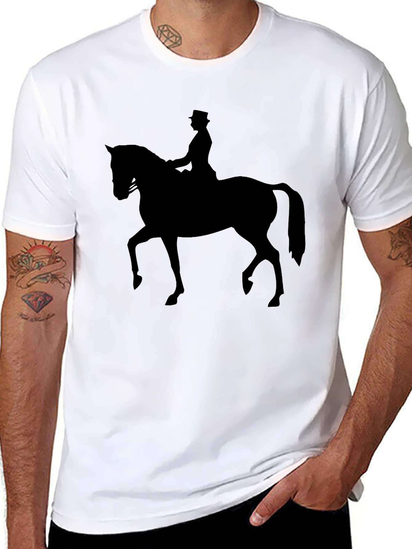Black Equestrian Silhouette Tee - Classic Black Cotton T-Shirt view 8