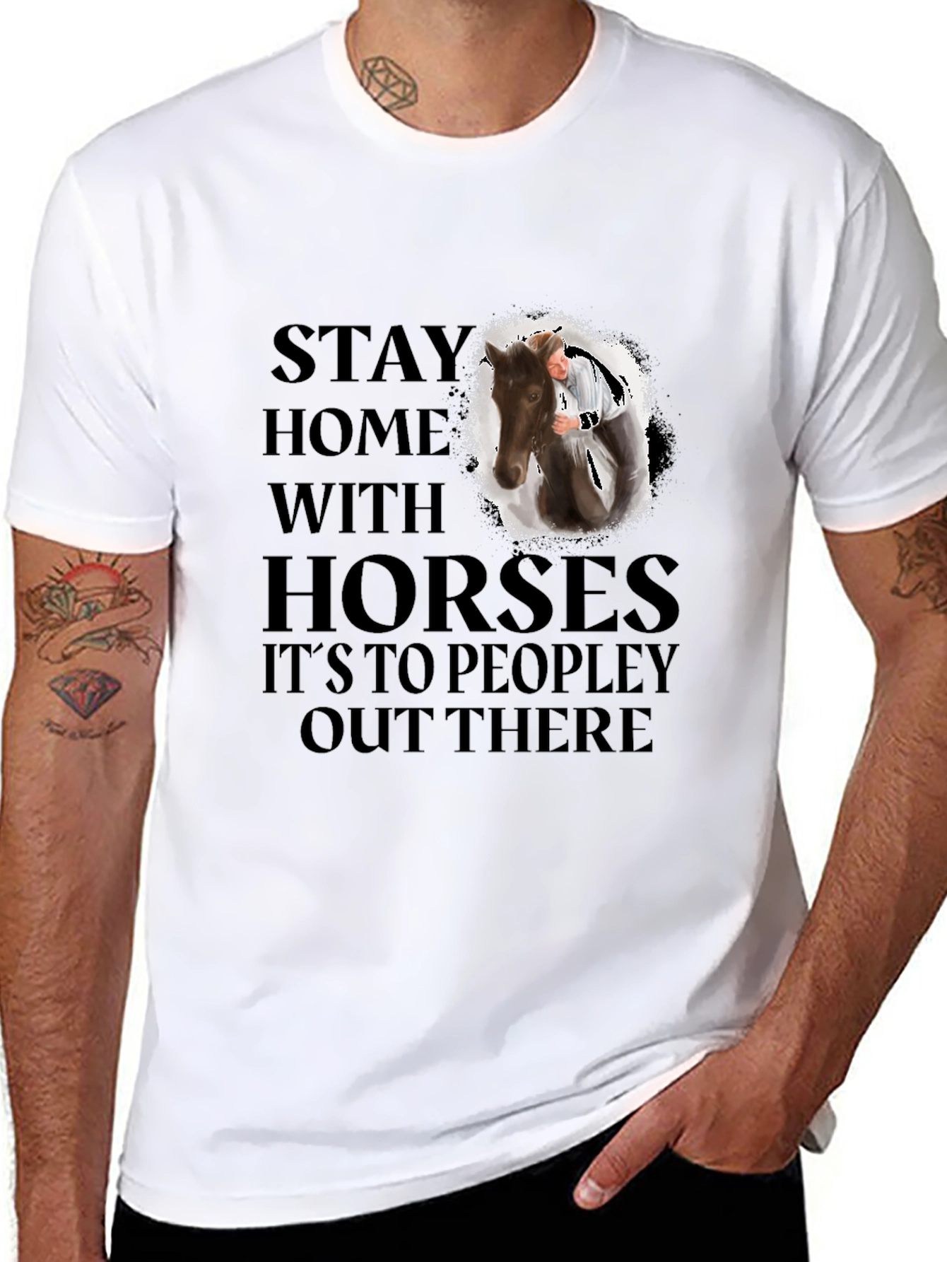 Black Stay Home With Horses Graphic Tee view 8