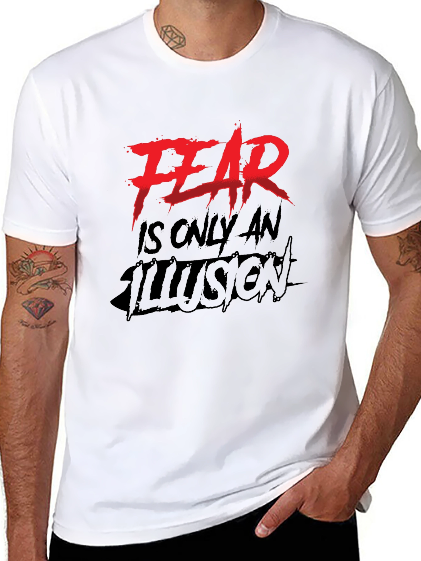 Black Fear Is Only An Illusion Black Graphic Tee view 8