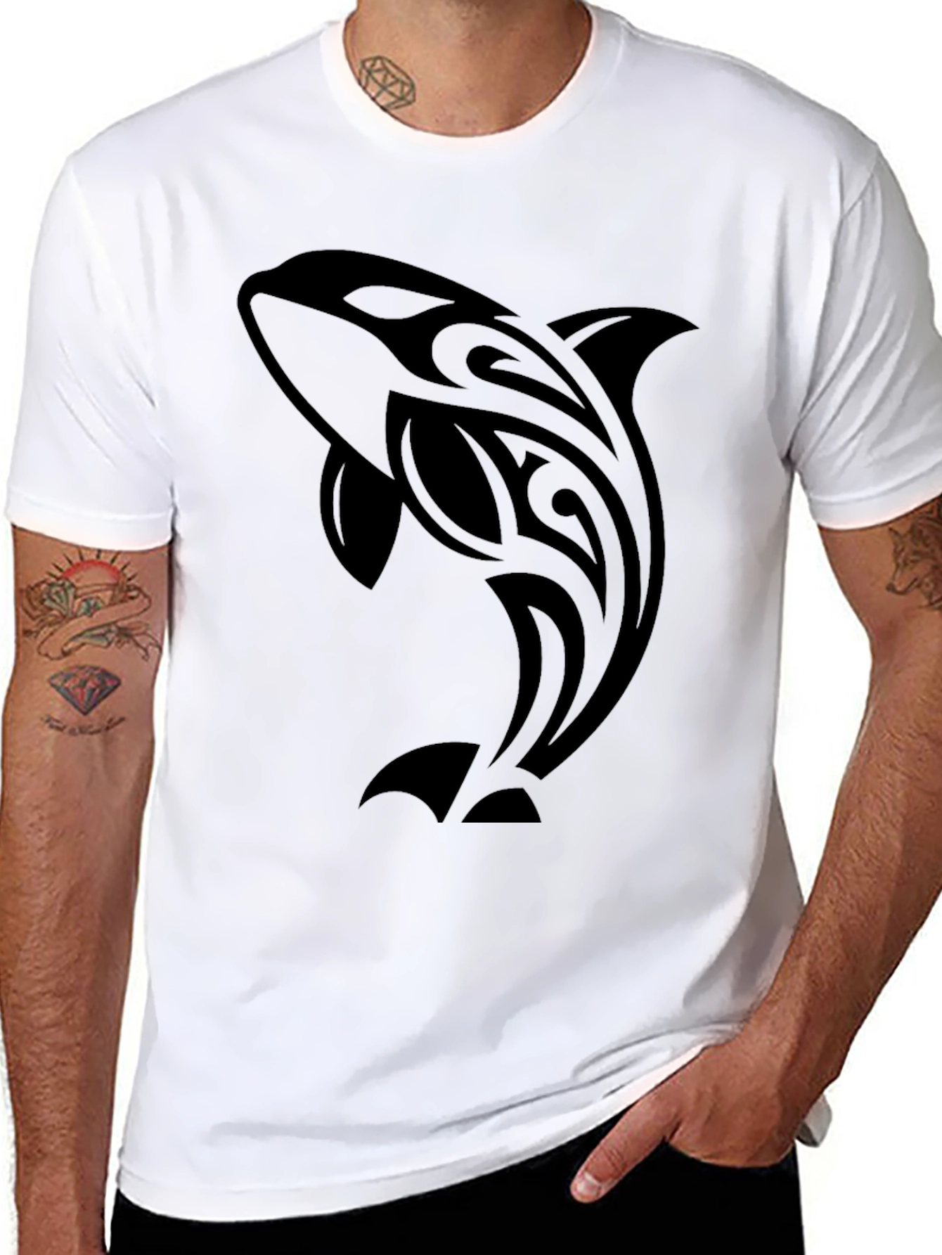 Black Tribal Orca Graphic T-Shirt view 8