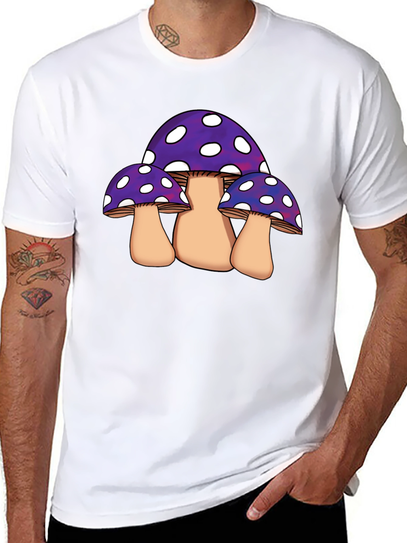 Black Funky Mushroom Graphic Tee - Black Cotton Blend view 8