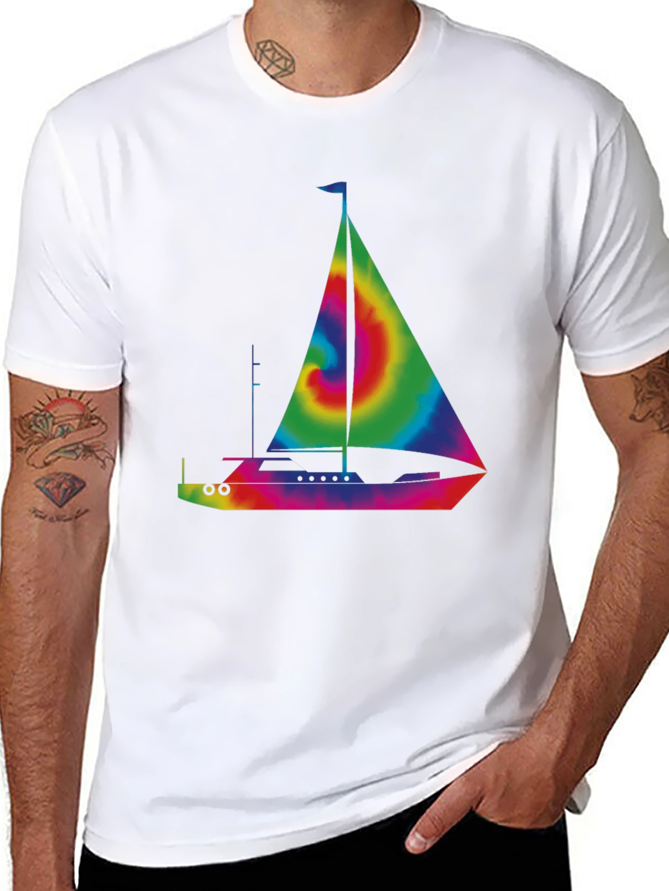 Black Tie-Dye Sailboat Graphic T-Shirt - Black view 8