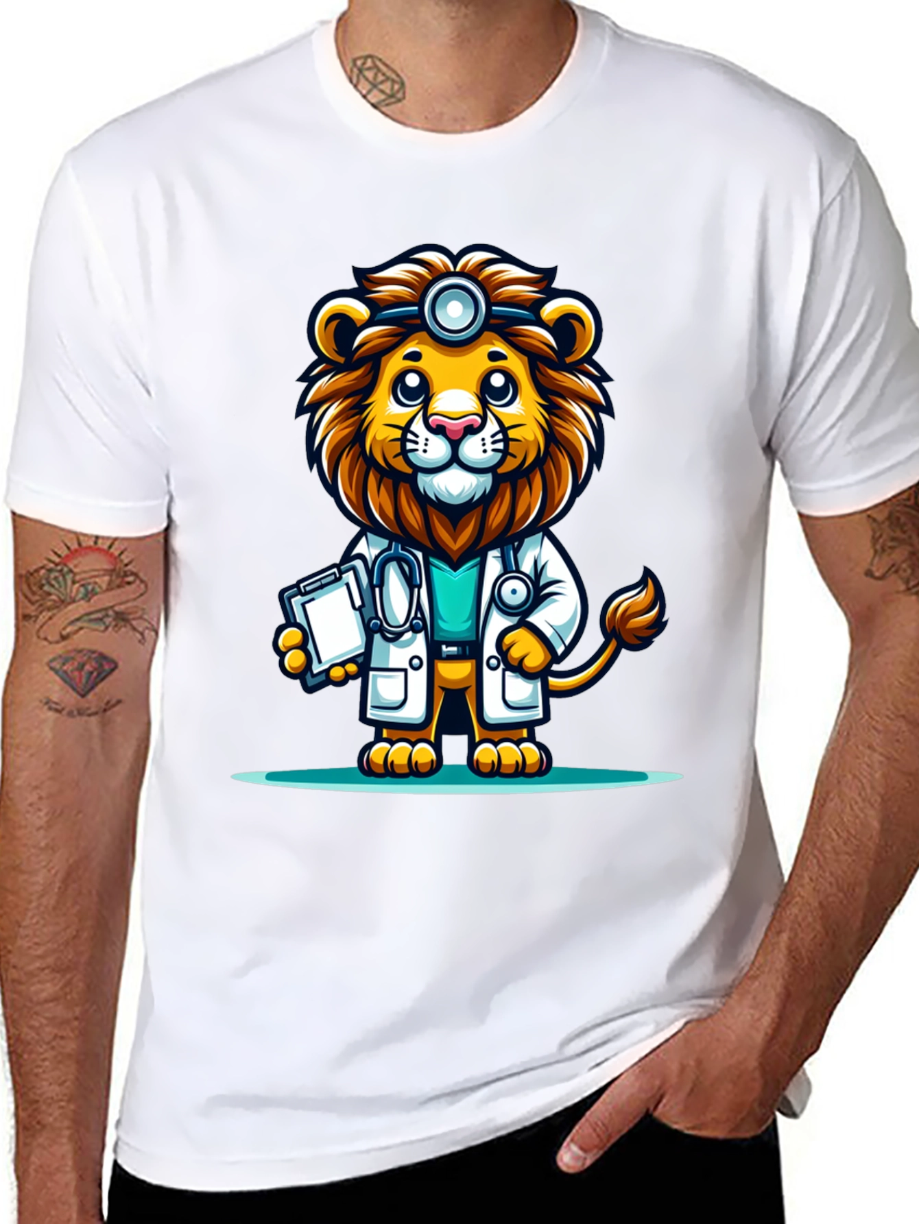 Black Lion Doctor Graphic Tee - Cute Cartoon Animal T-Shirt view 8