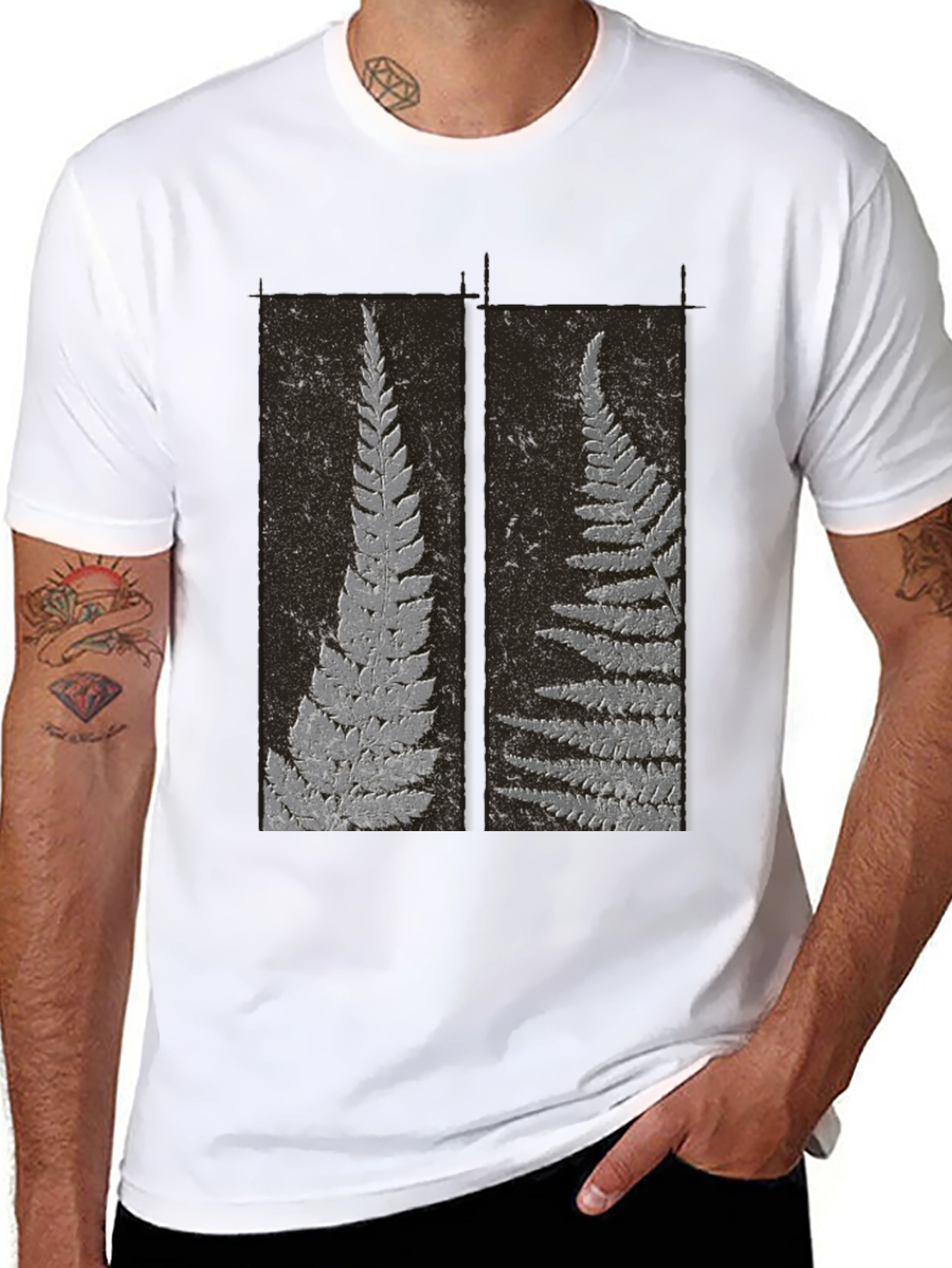 Black Fern Fossil Print Tee - Black Cotton Blend view 8