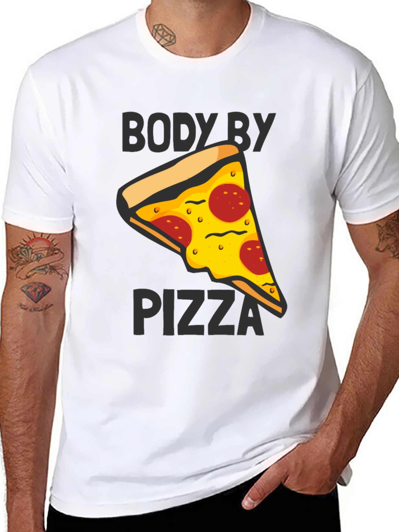 Body By Pizza Graphic Tee - Funny Unisex T-Shirt - 8