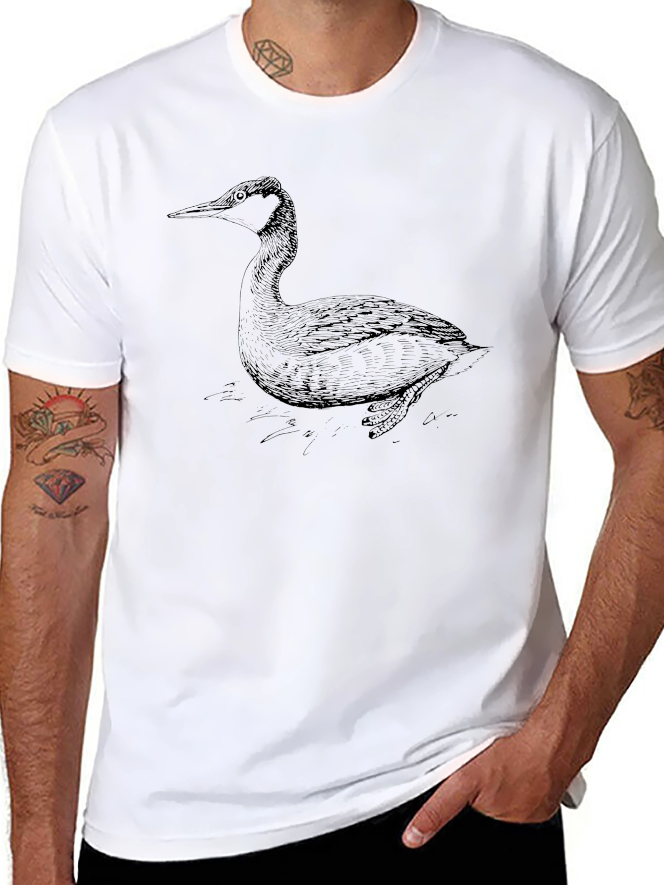Black Black T-Shirt with Bird Illustration view 8