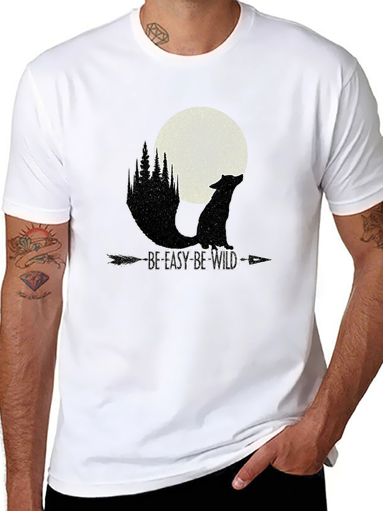 Black Be Easy Be Wild Wolf Moon Arrow T-Shirt view 8