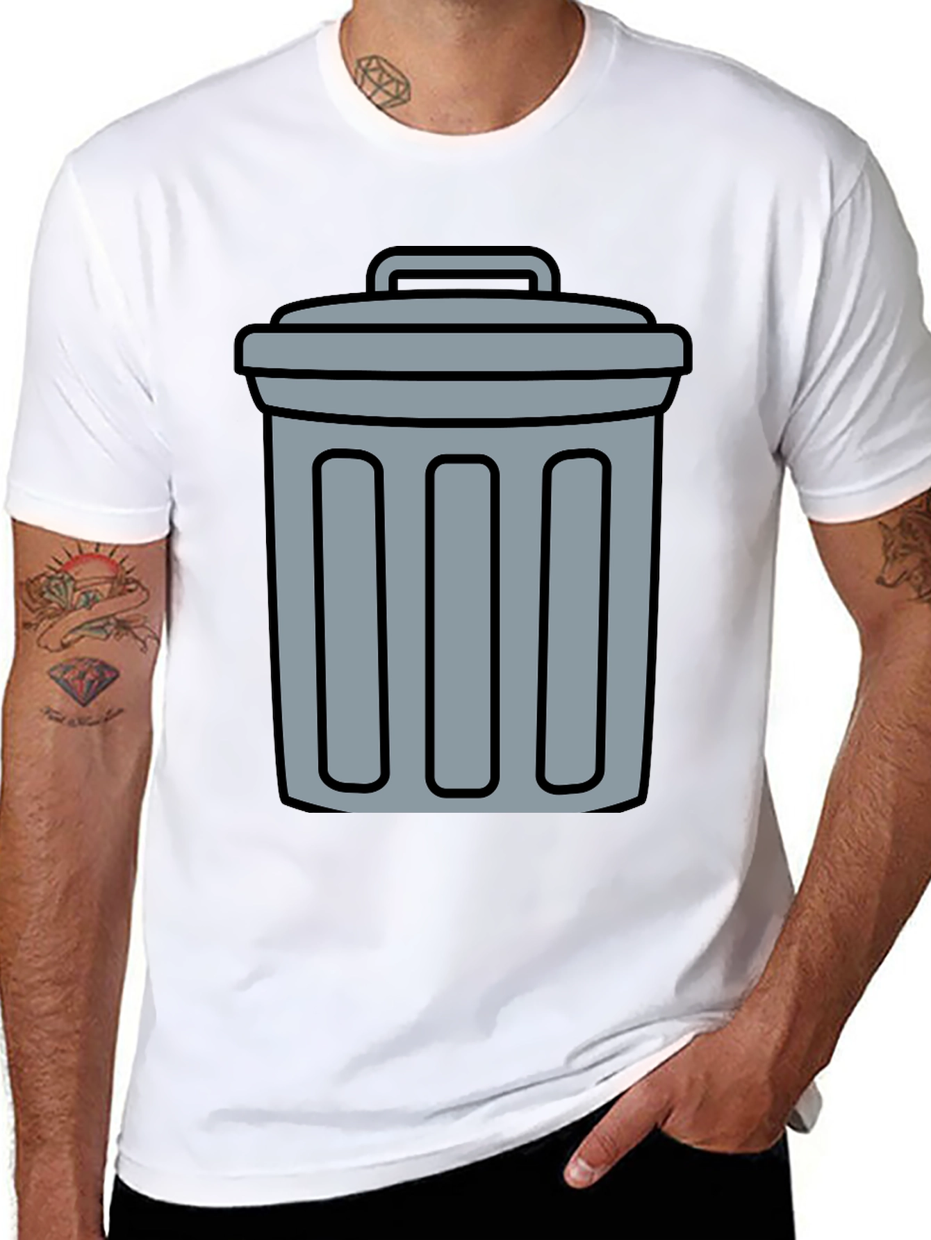 Black Funny Trash Can Graphic Tee - Black Cotton T-Shirt view 8