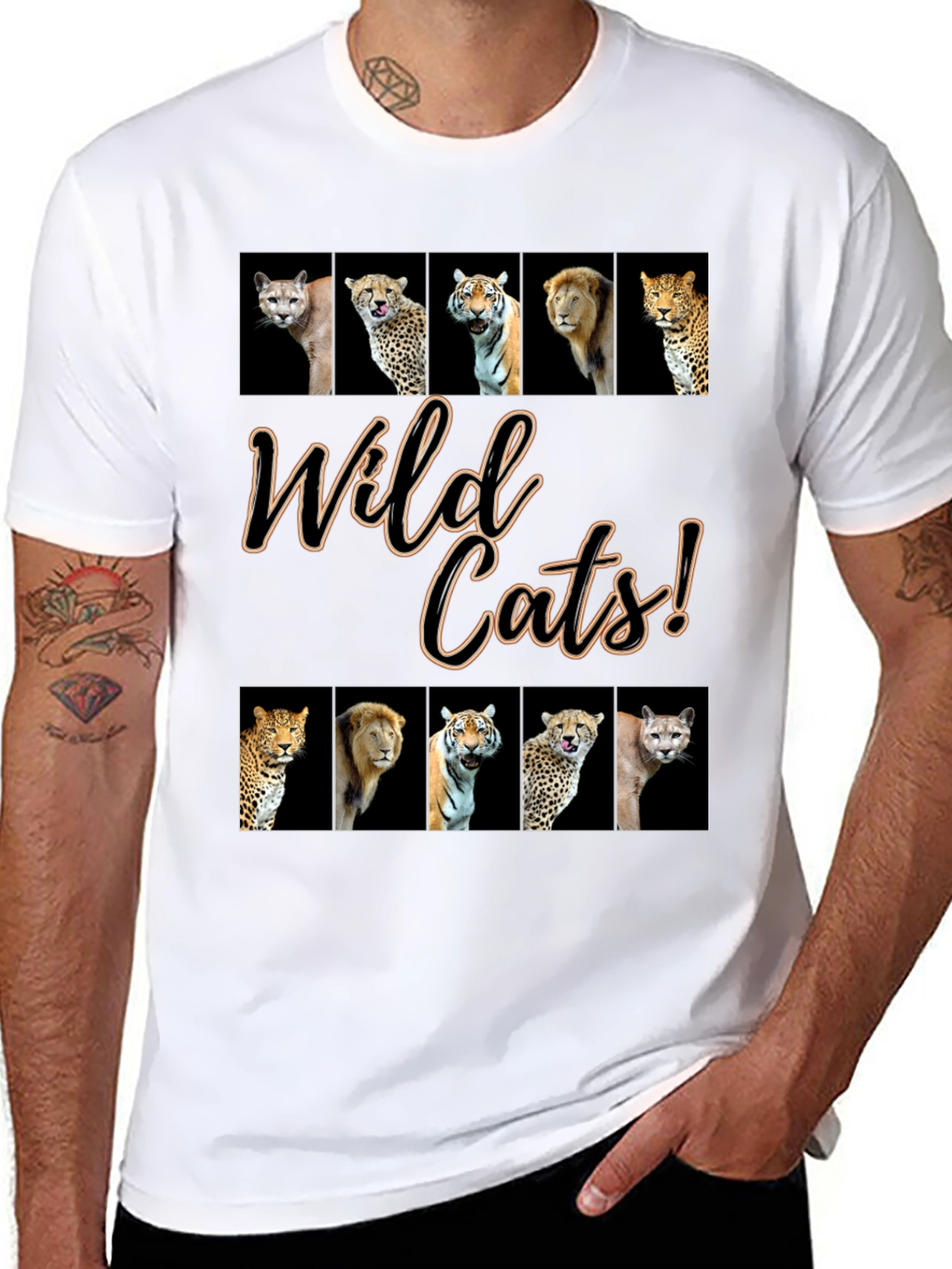 Black Wild Cats Graphic Print T-Shirt view 8