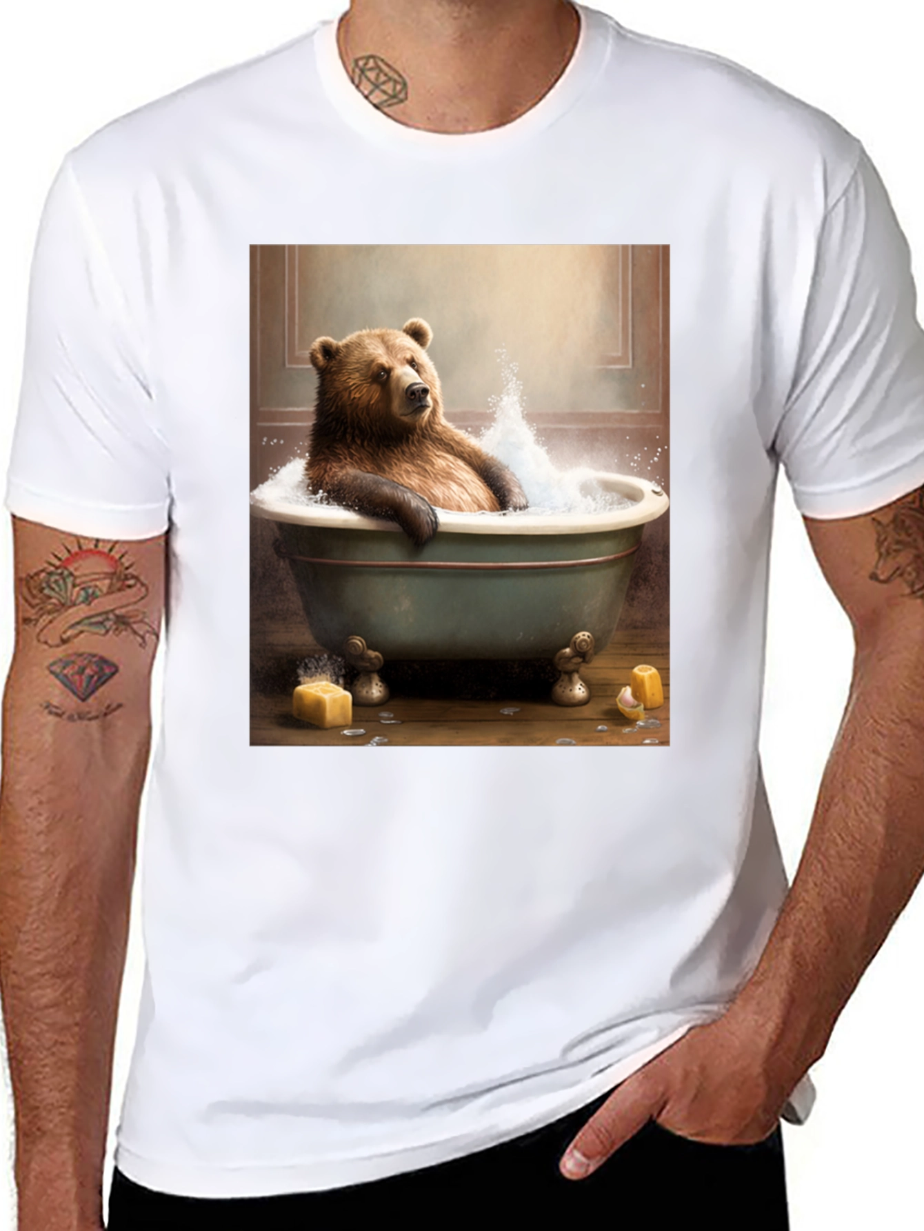 Black Bear in Tub T-Shirt - Humorous Animal Graphic Tee view 8
