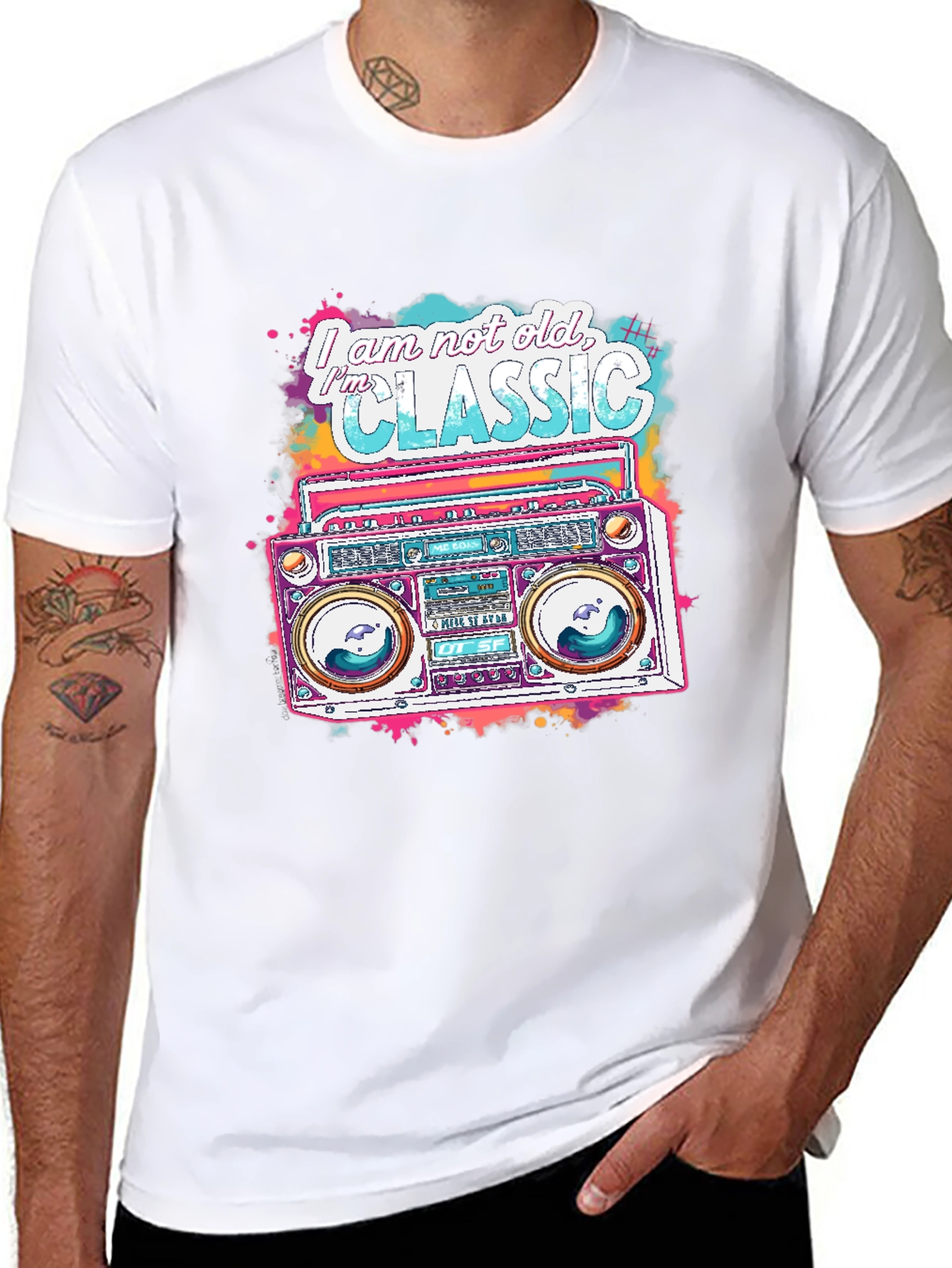 Black Retro Boombox Graphic Tee - I am not old, I'm Classic view 8