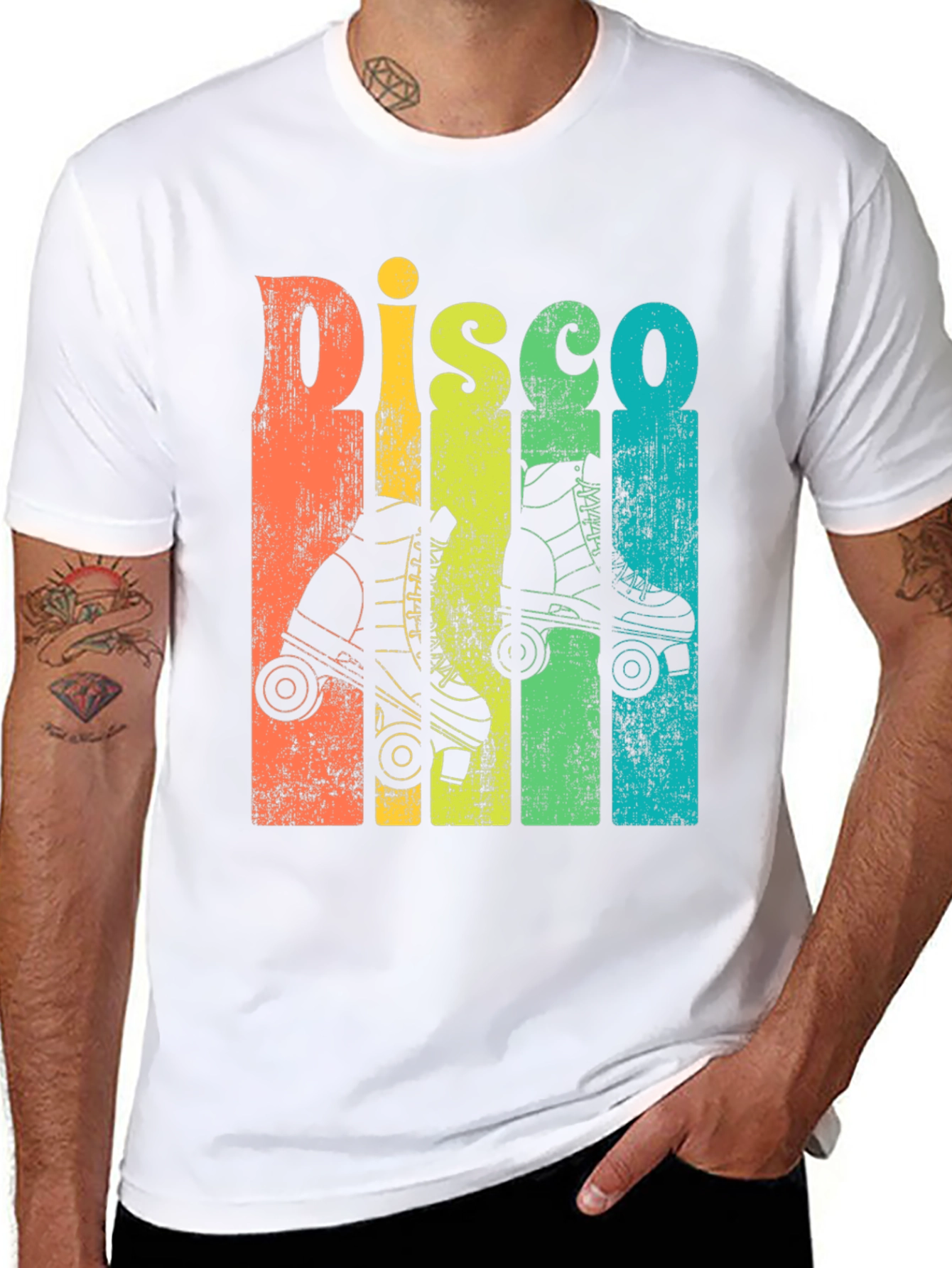Black Retro Disco Roller Skate T-Shirt - Vintage Style view 8