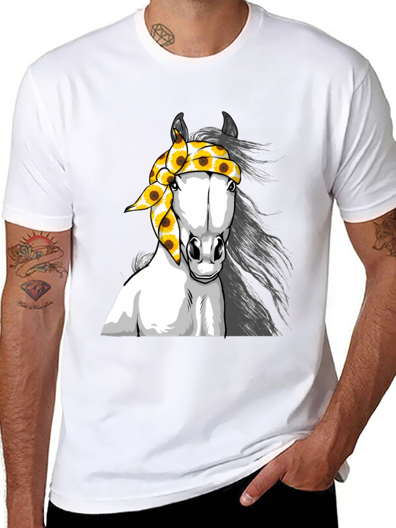 Black Horse Sunflower Bandana Graphic Tee view 8