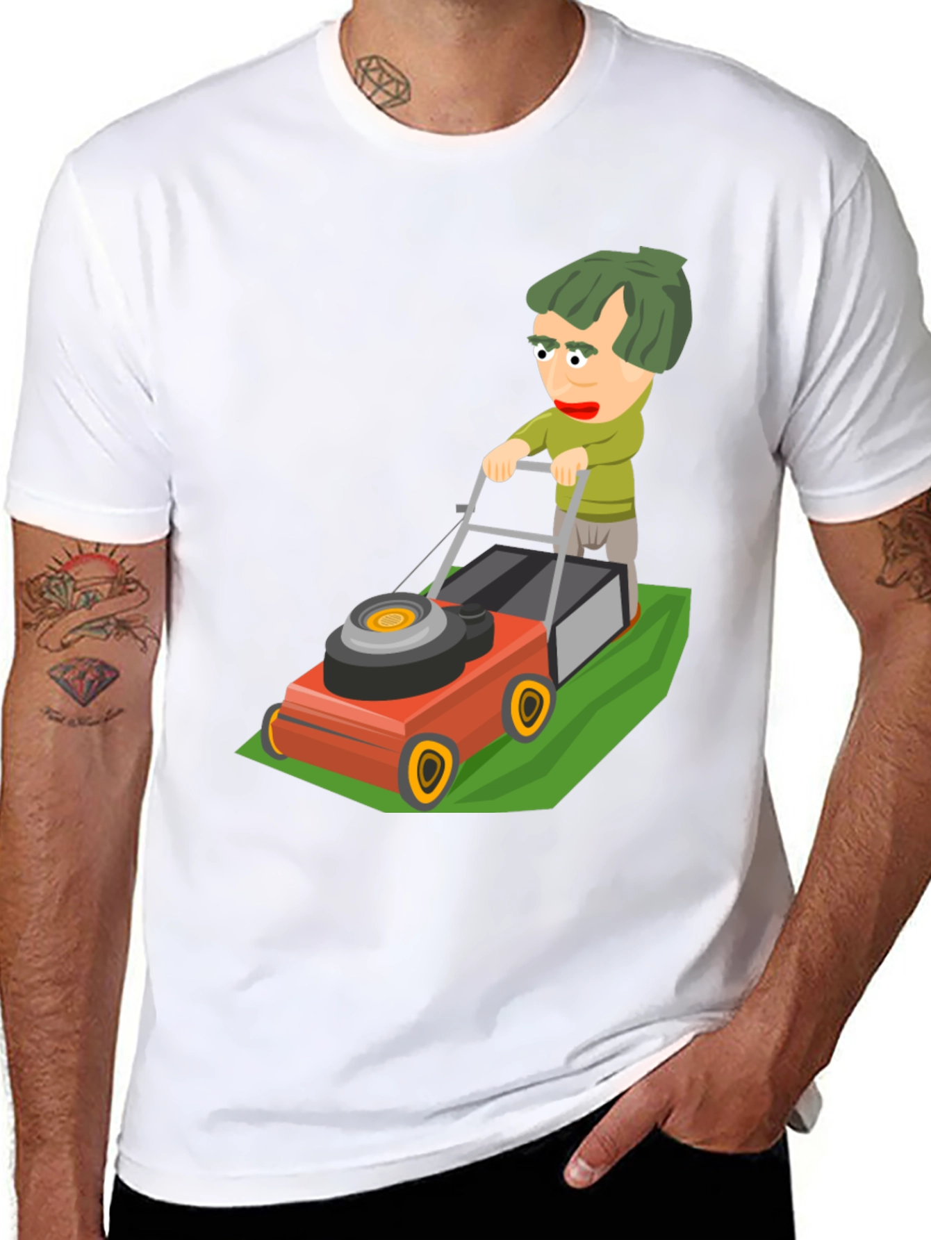 Black Cartoon Lawn Mower T-Shirt view 8
